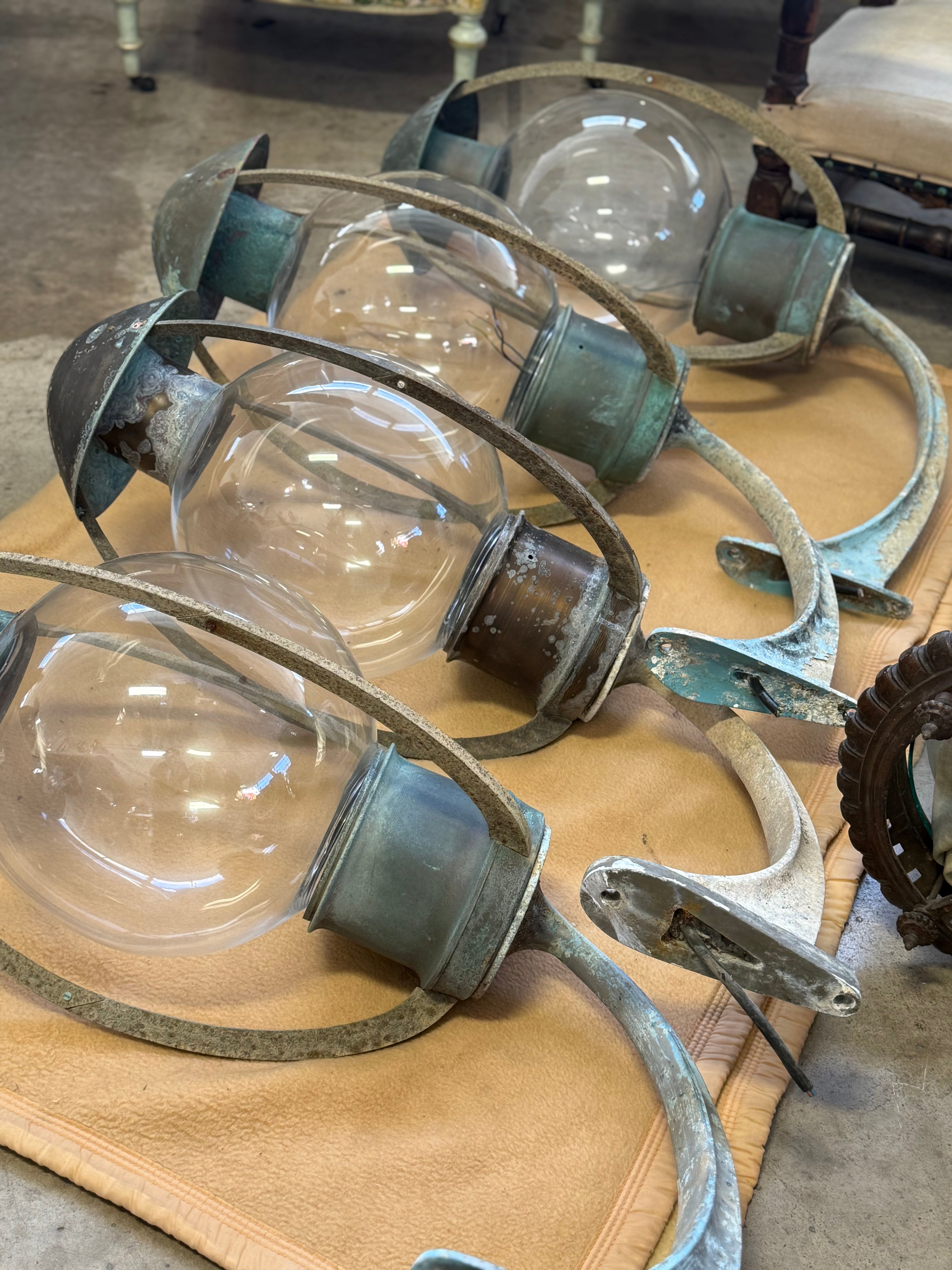 French Rounded Glass Copper Wall Lantern