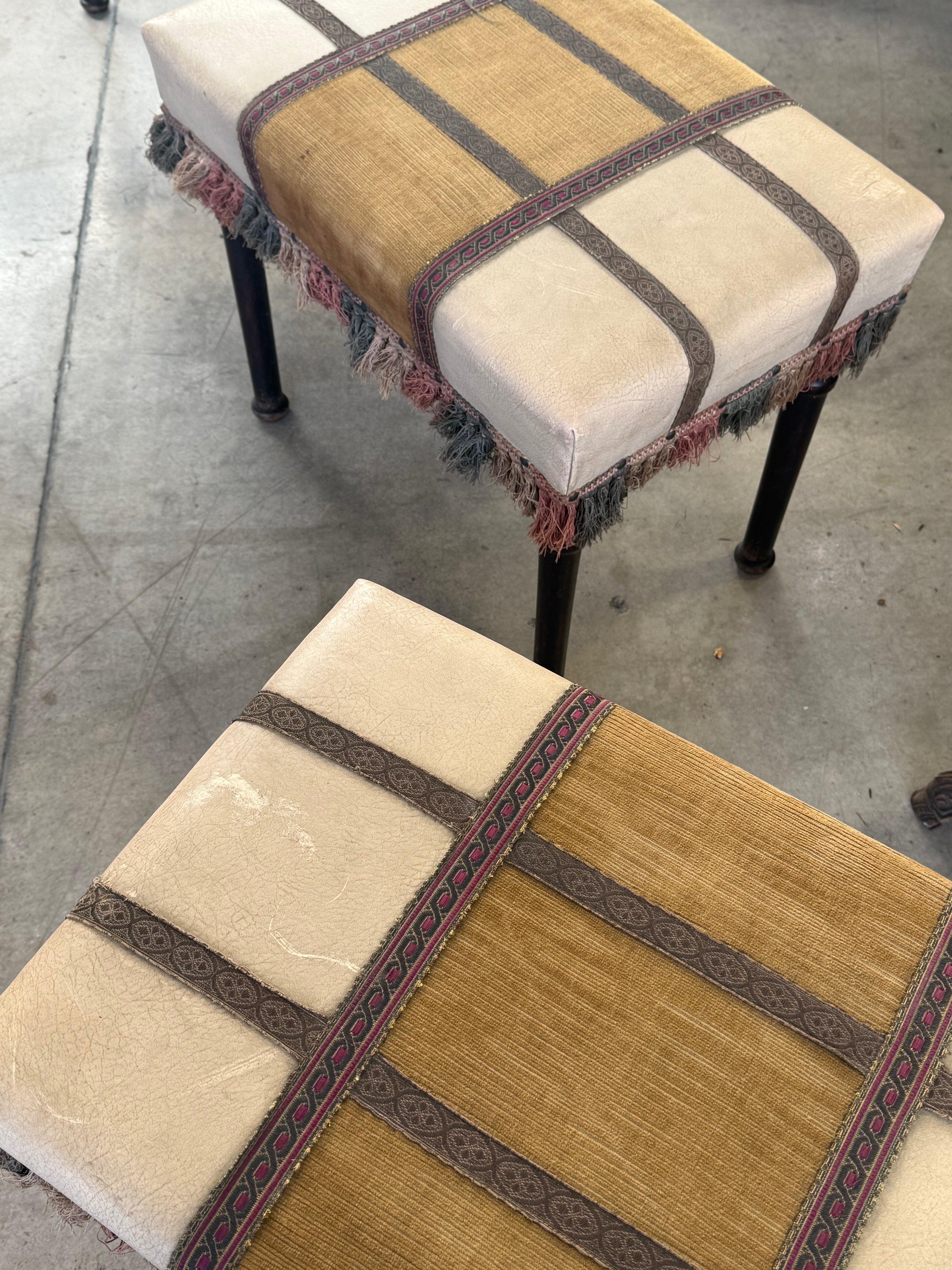 French Leather & Fringe Stool