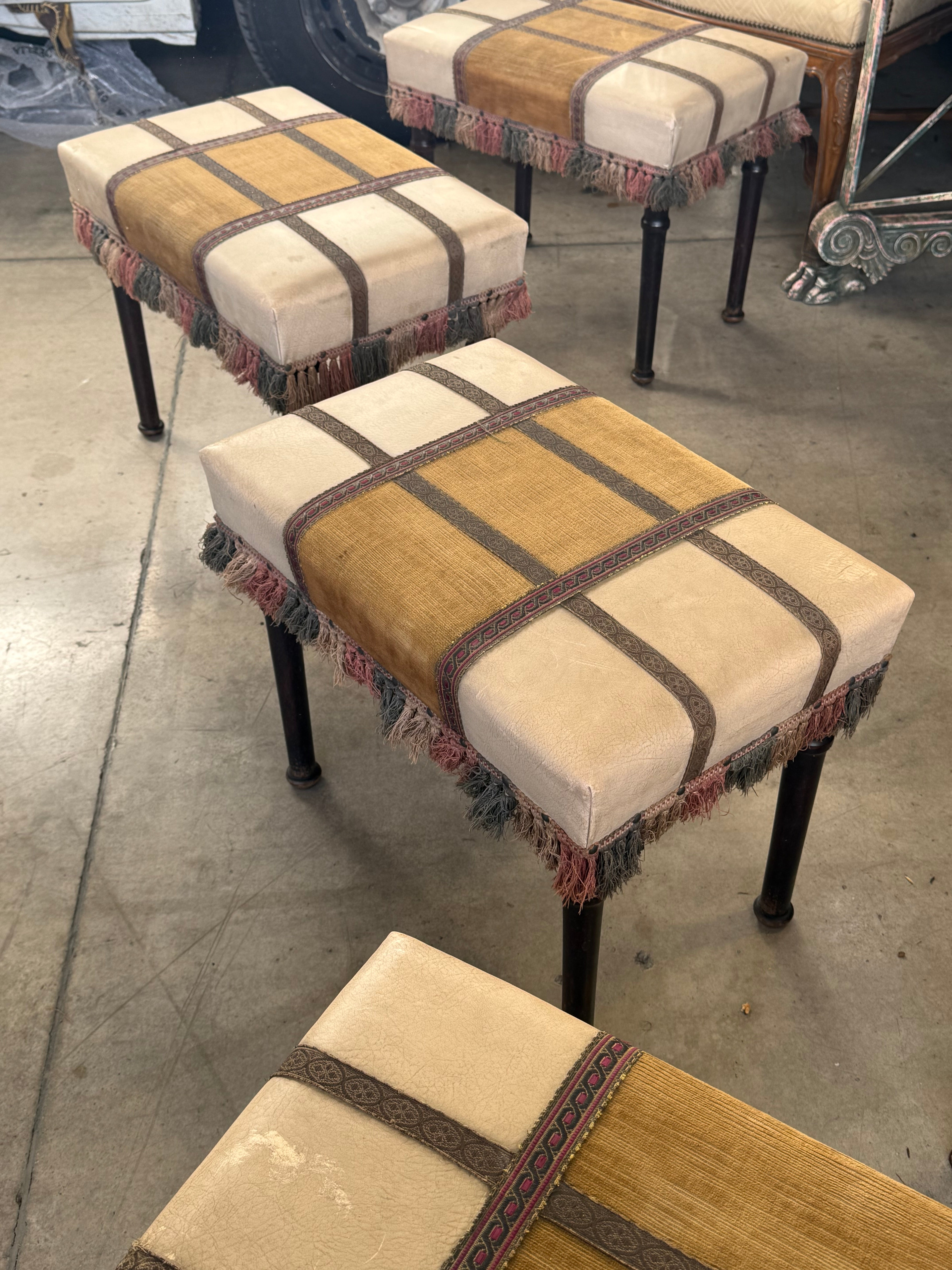 French Leather & Fringe Stool