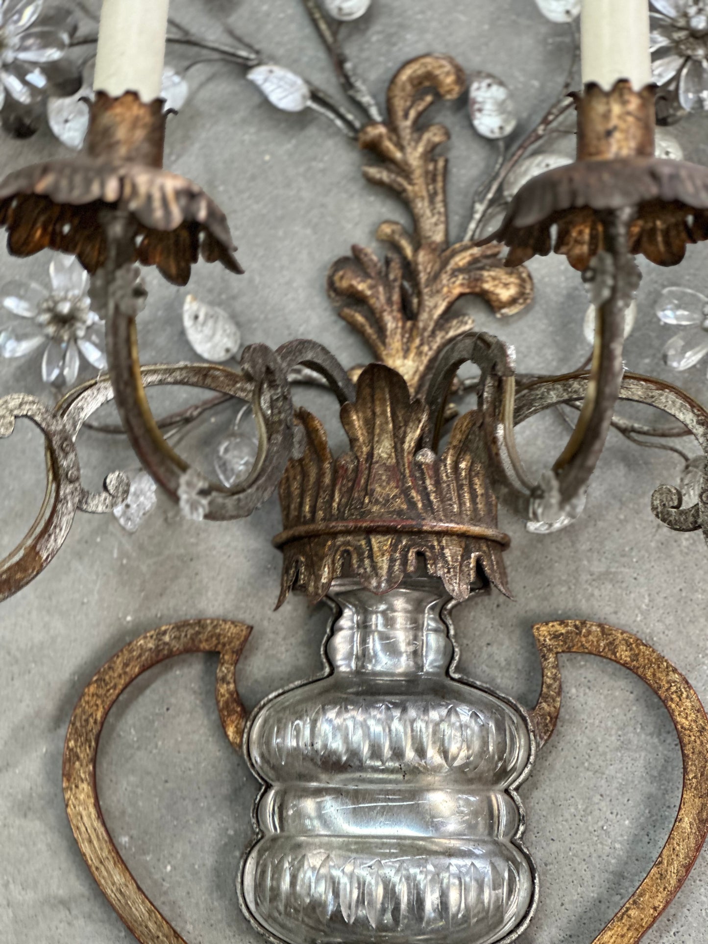 French Bagues Crystal & Brass Sconces c1880