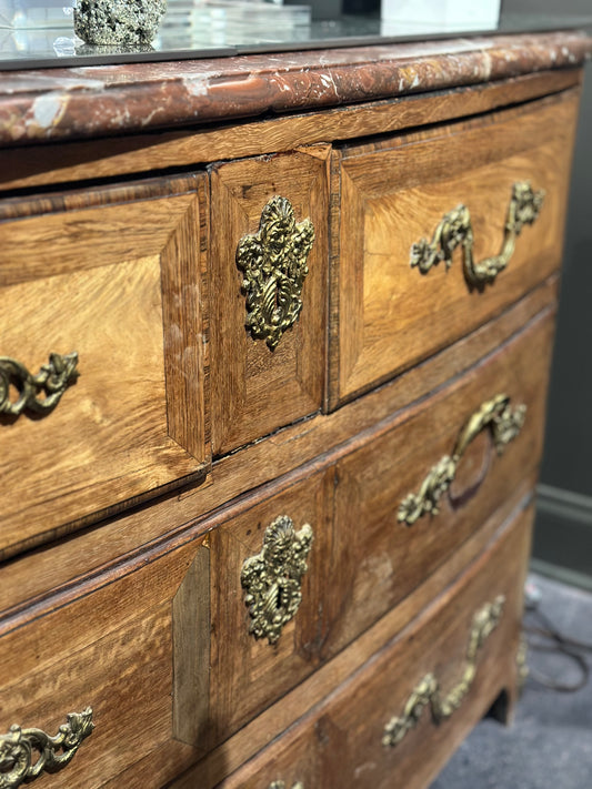 French Chest With Marble Top & Brass Accents
