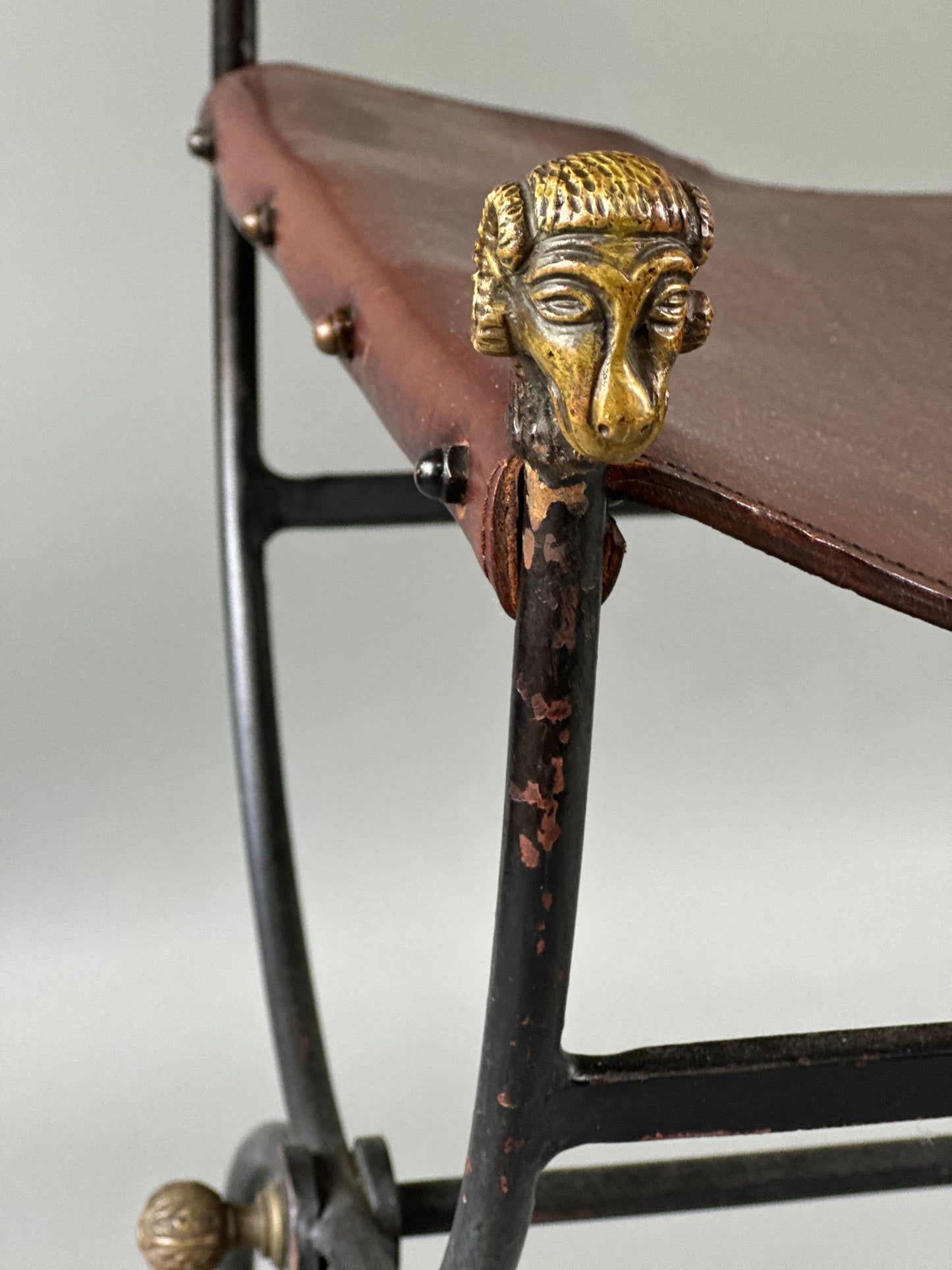 Spanish Bronze and Leather Chair - Ram Heads c1900