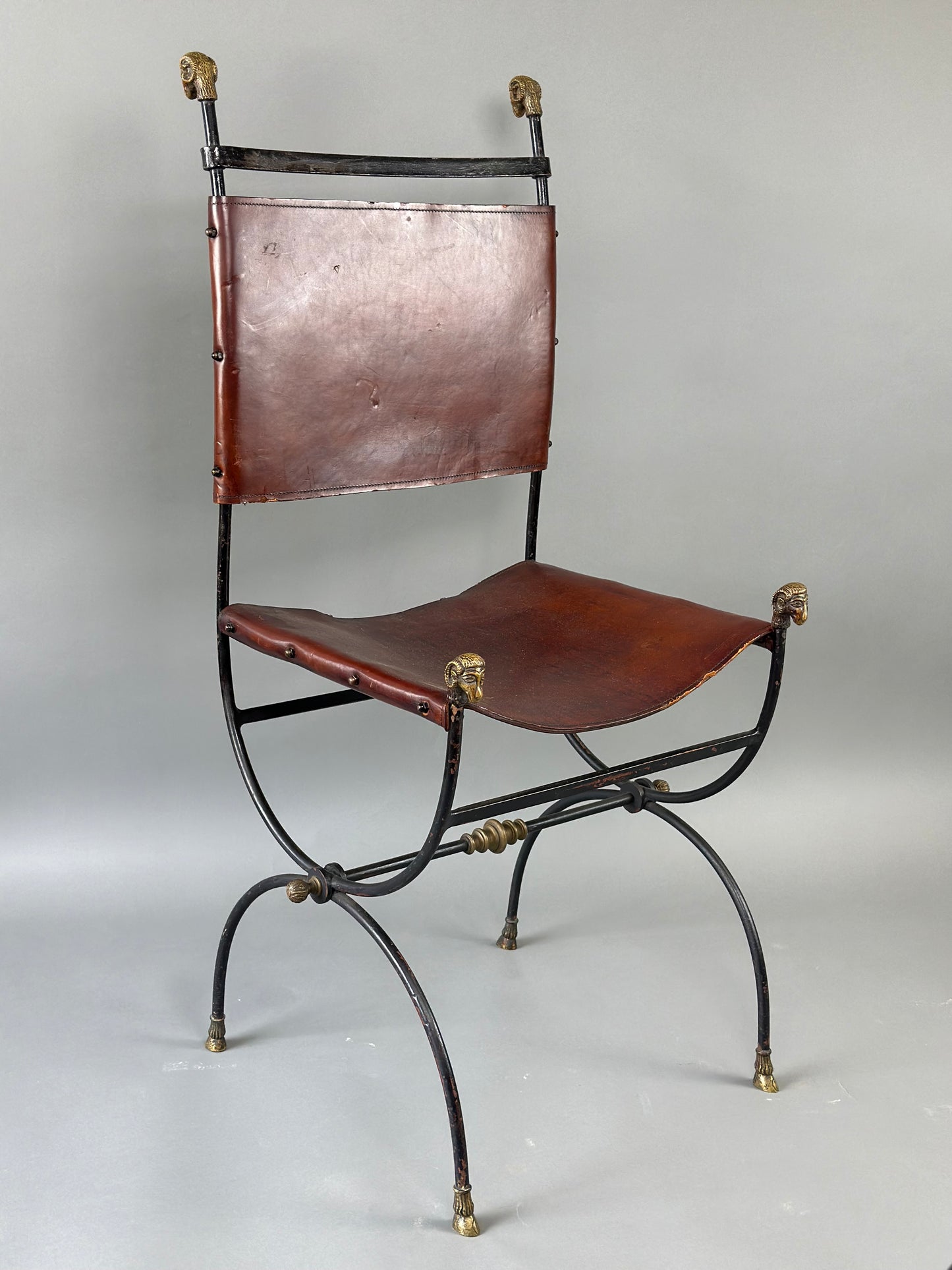Spanish Bronze and Leather Chair - Ram Heads c1900