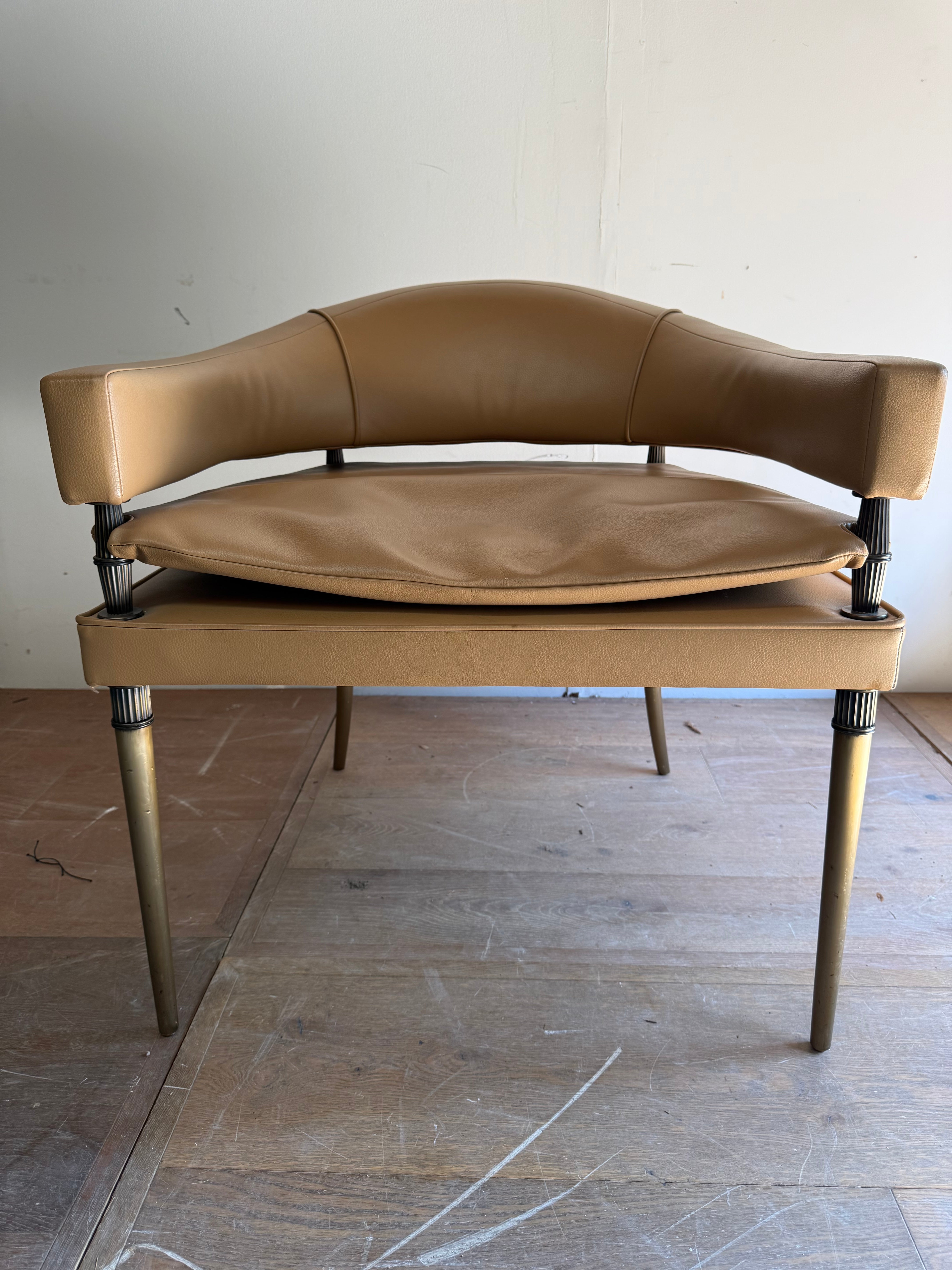 French Brass & Leather Chairs - Midcentury