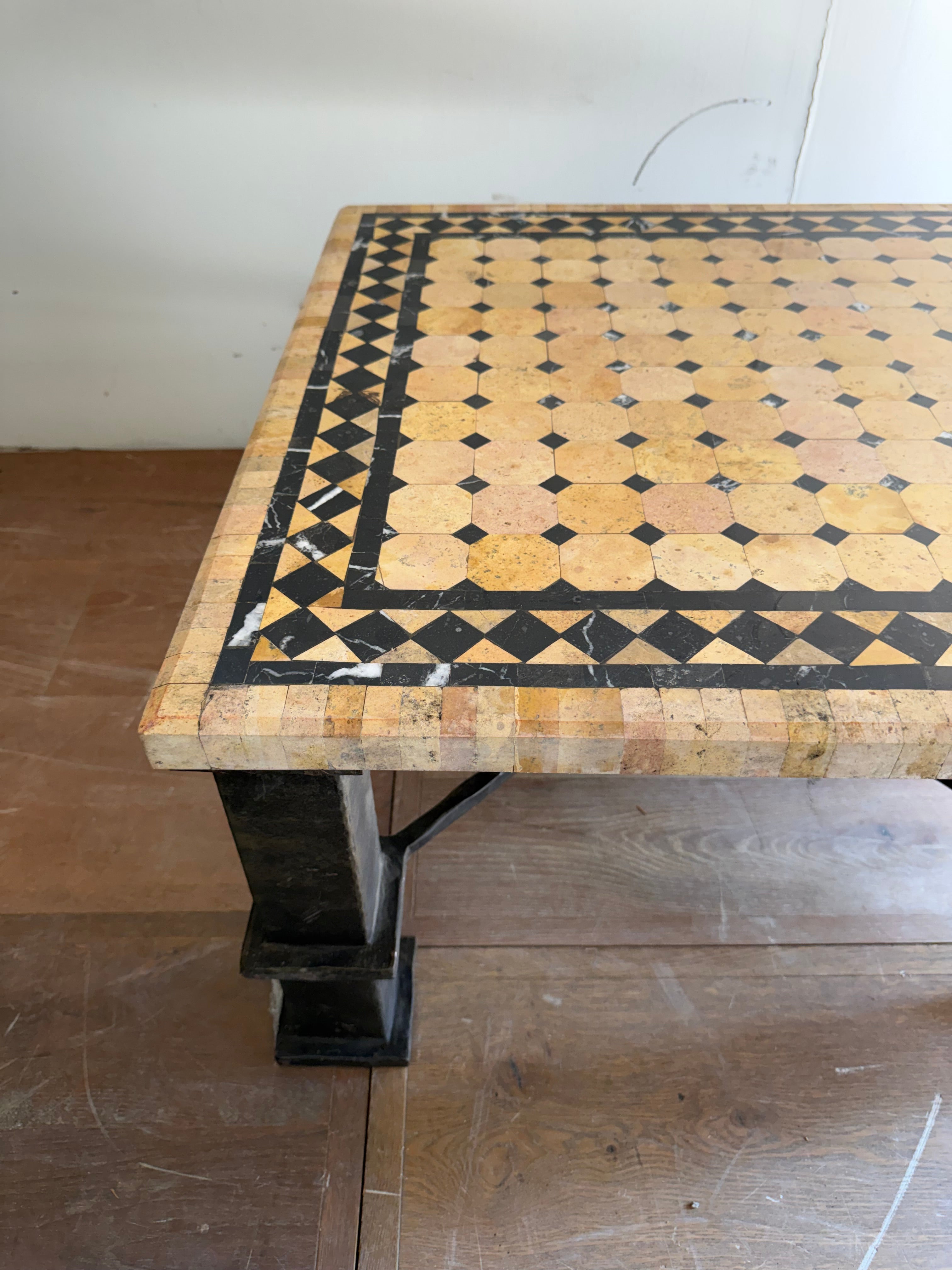 Pair Of Italian Marble Inlaid Iron Coffee Tables - Midcentury