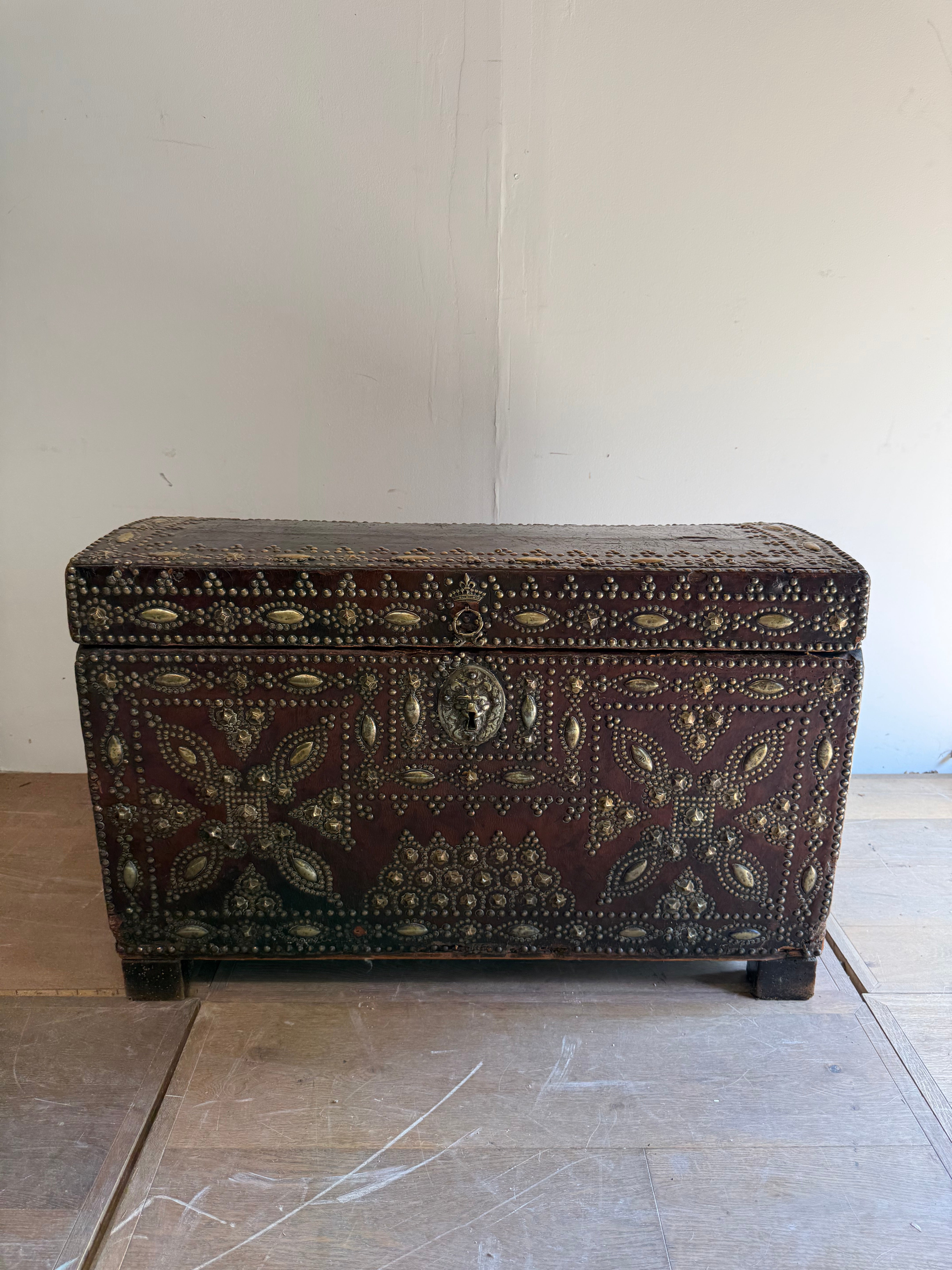 Spanish Brass Studded Leather Trunk - 18th Century