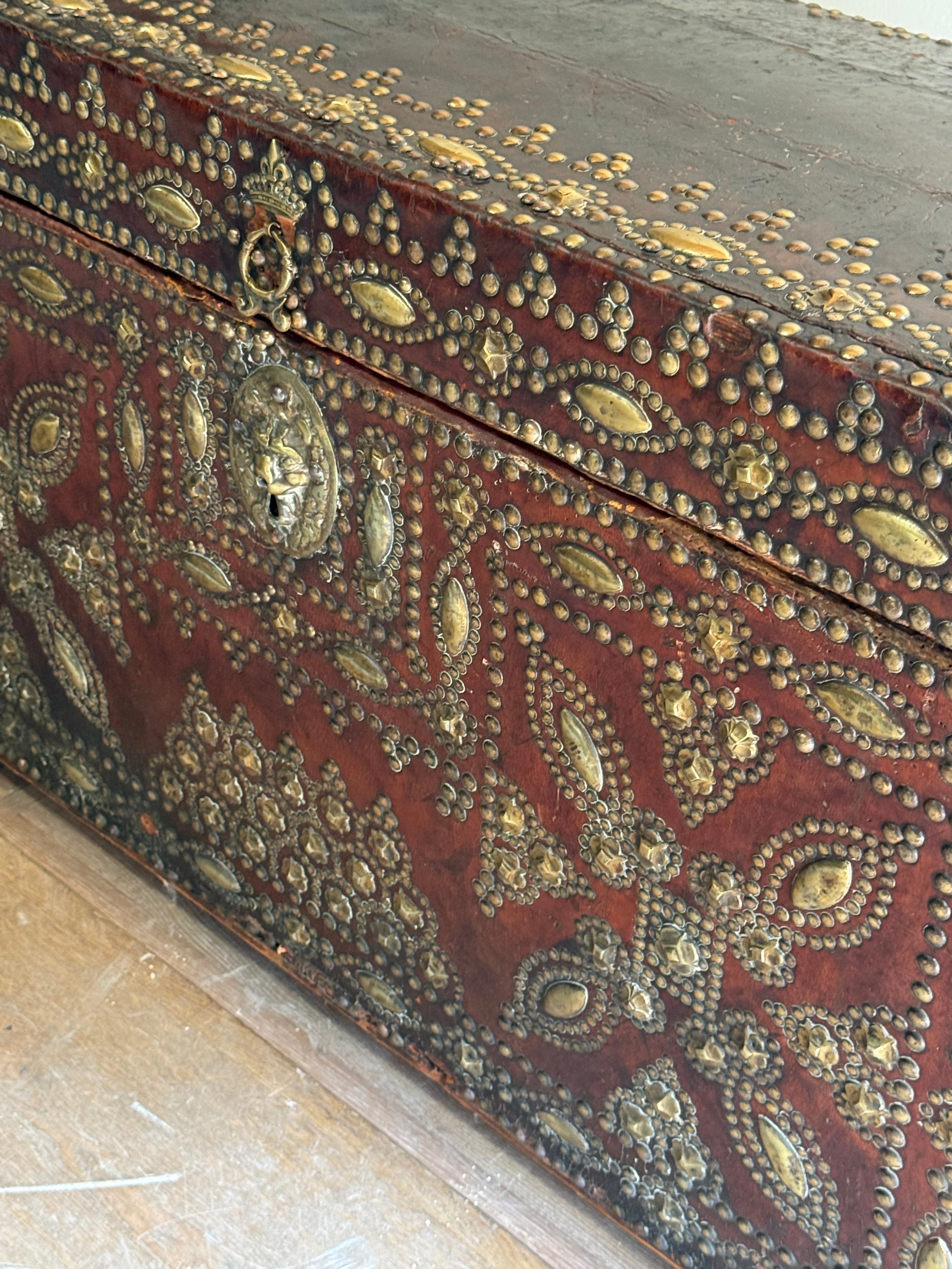 Spanish Brass Studded Leather Trunk - 18th Century