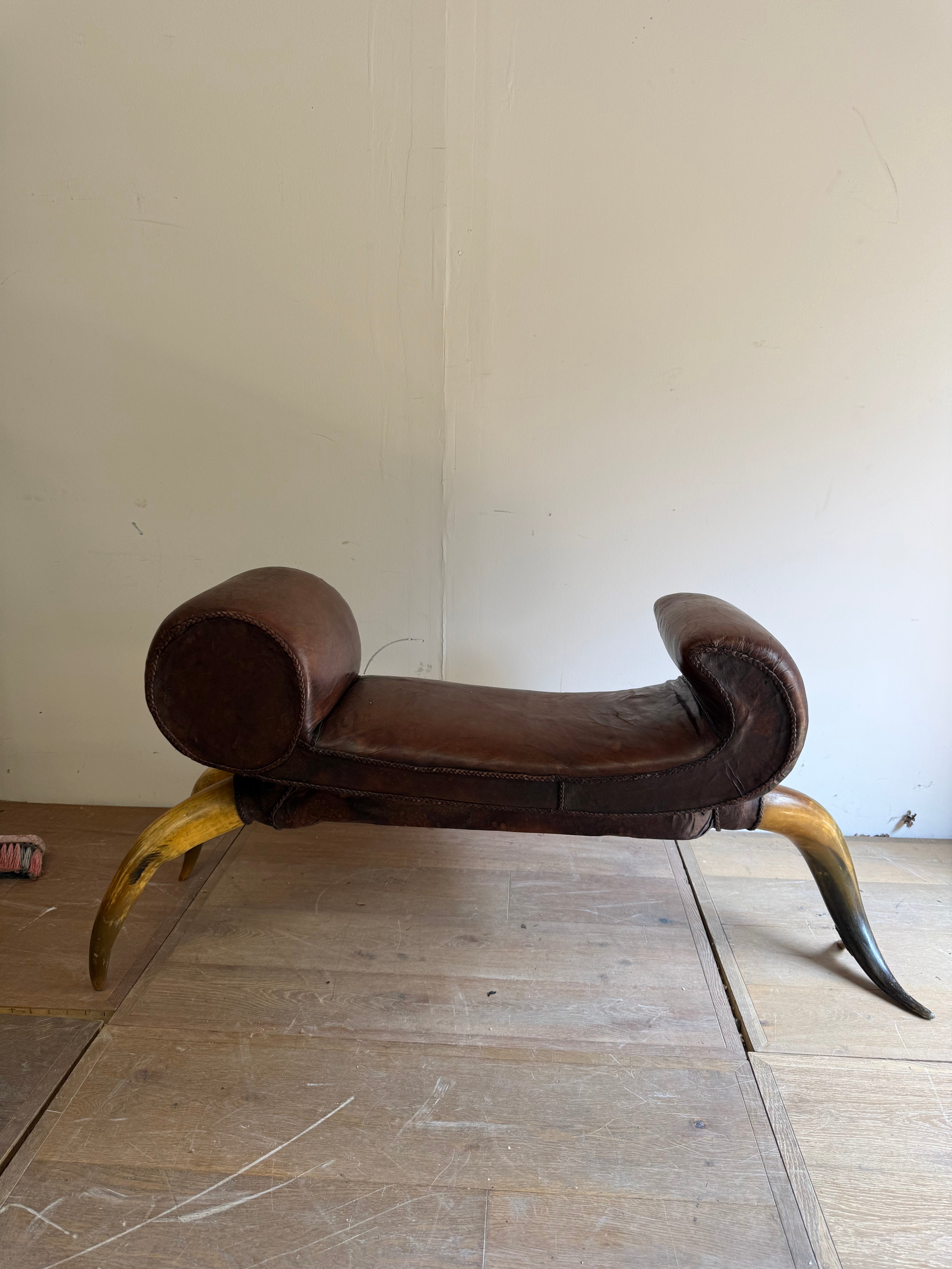 Italian Leather Horn Bench c1890