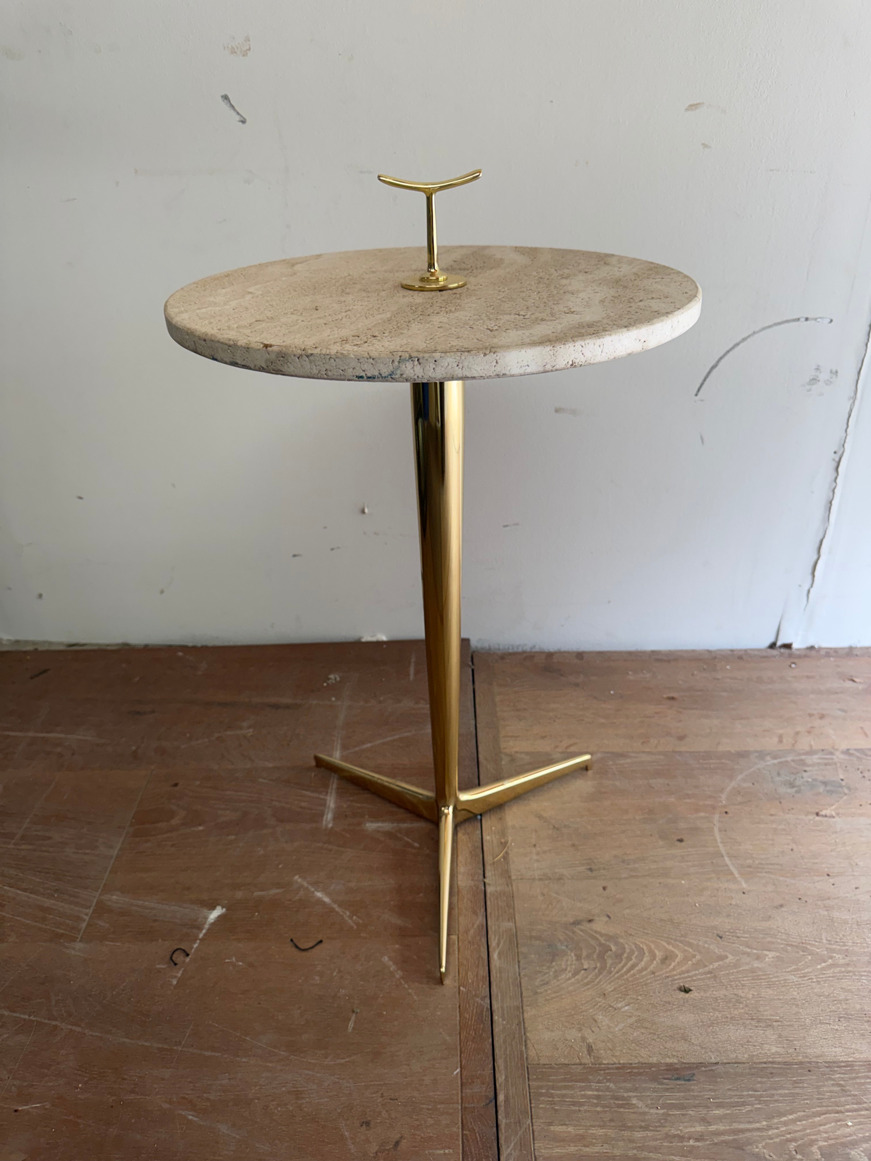 French Travertine and Brass Table - Midcentury