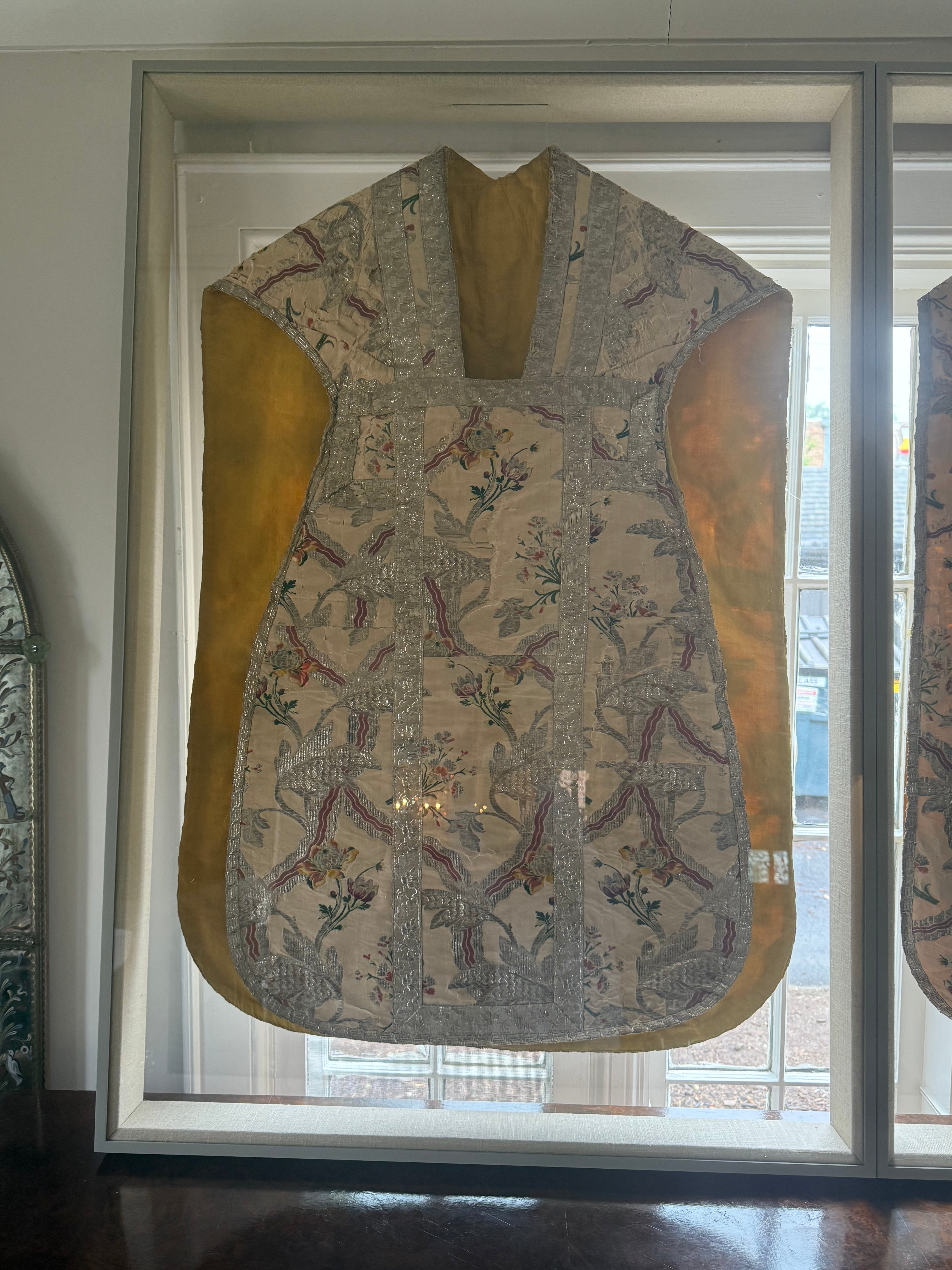 Framed Papal Robe With Silver Thread Embroidery 1780