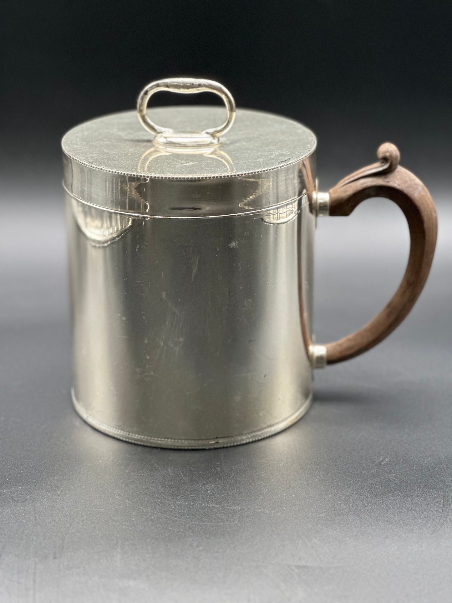 French Silver Plate Ice Bucket With Wooden Handle - Midcentury