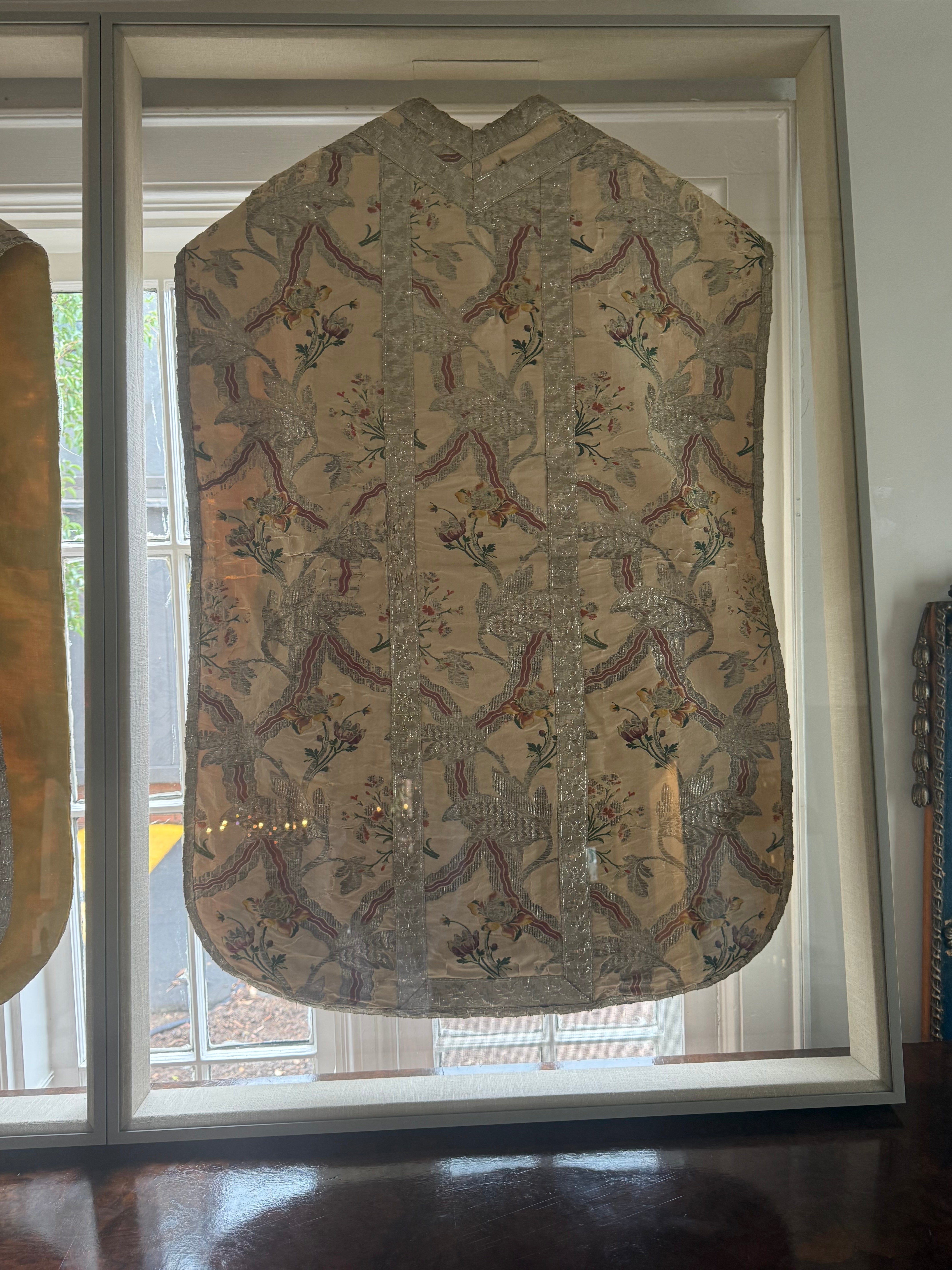 Framed Papal Robe With Silver Thread Embroidery 1780