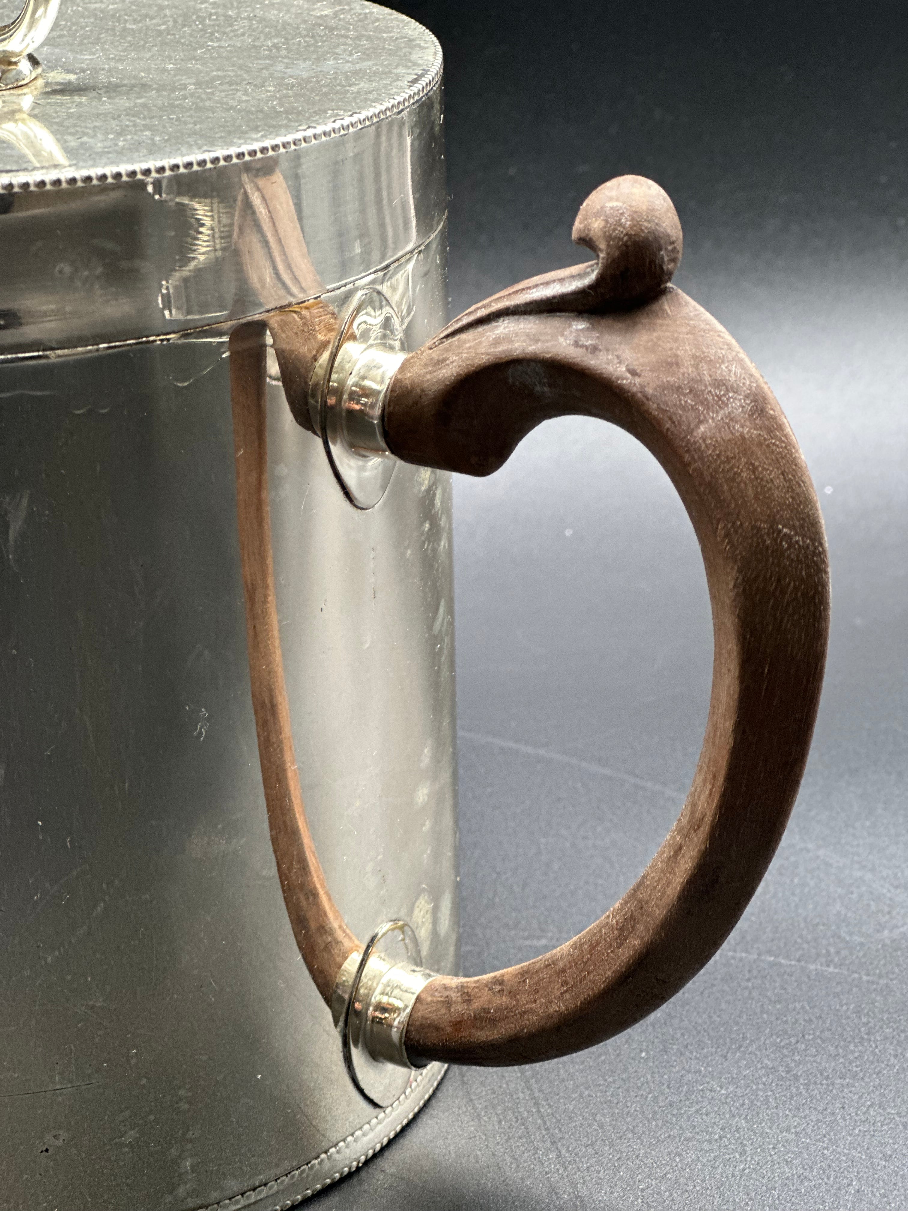 French Silver Plate Ice Bucket With Wooden Handle - Midcentury