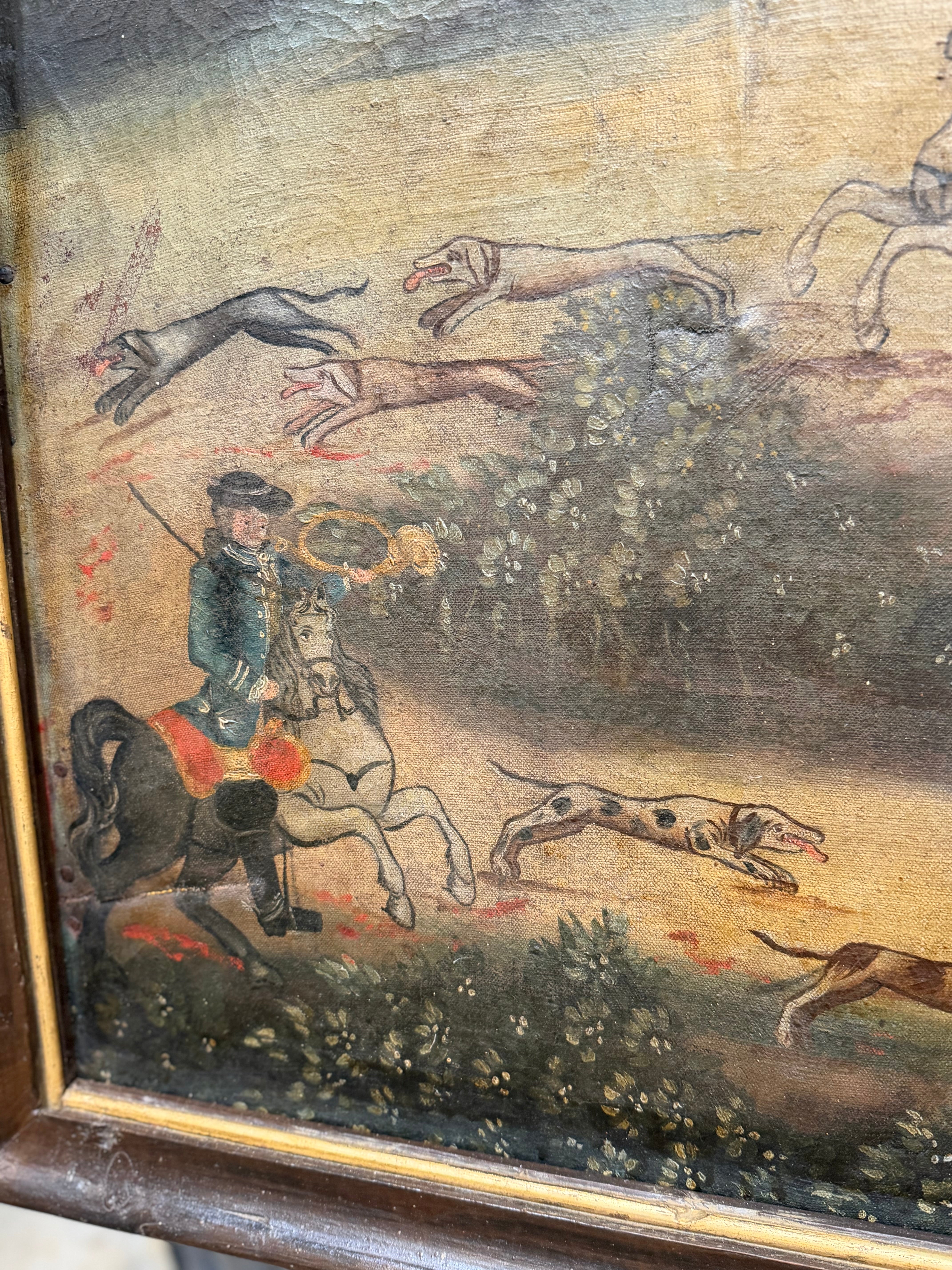 18th Century Oil On Canvas -Chasse