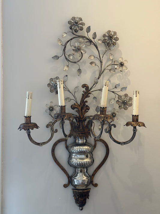 French Bagues Crystal & Brass Sconces c1880