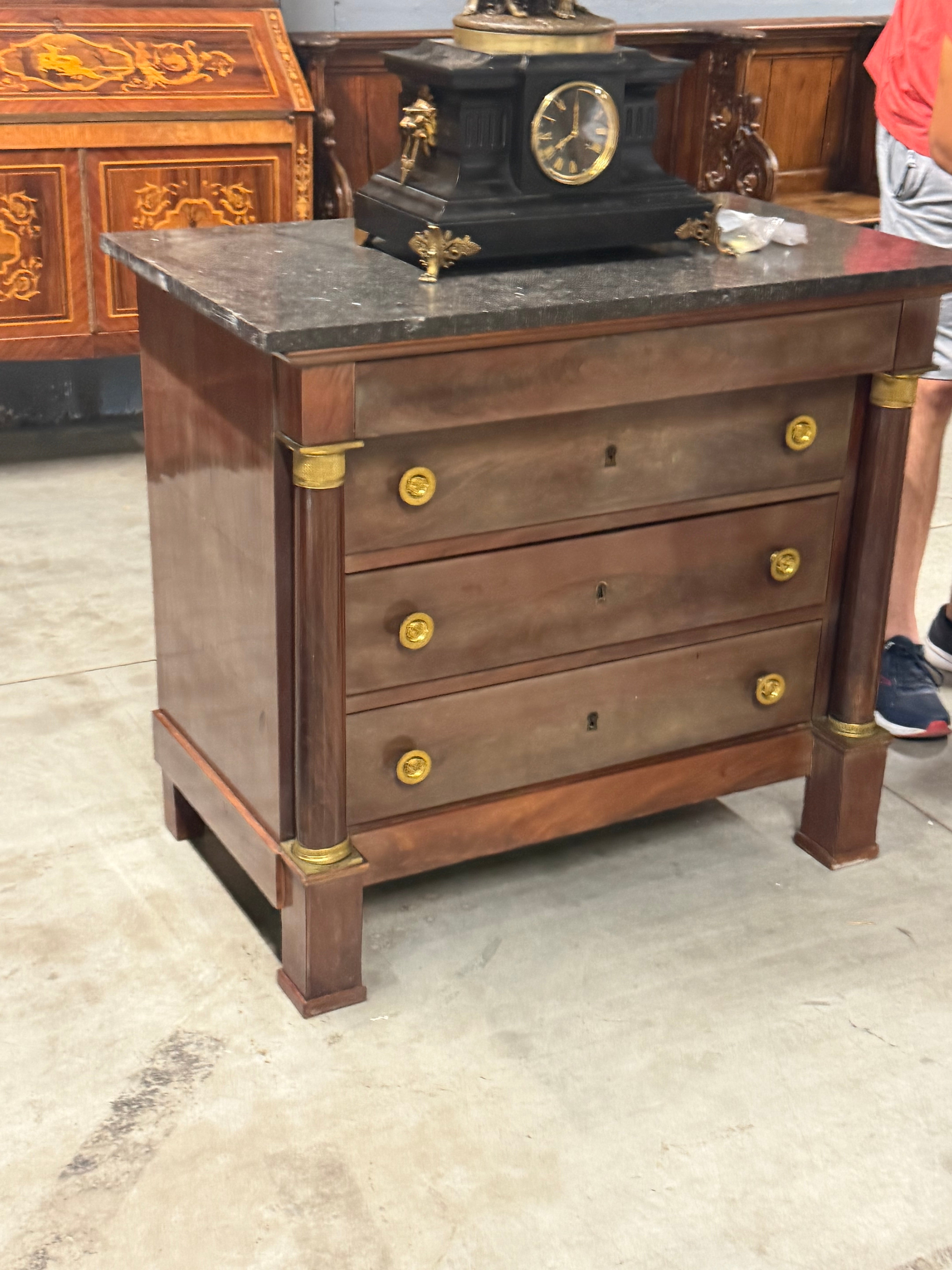 Empire Mahogany Chest - Black Marble c1820