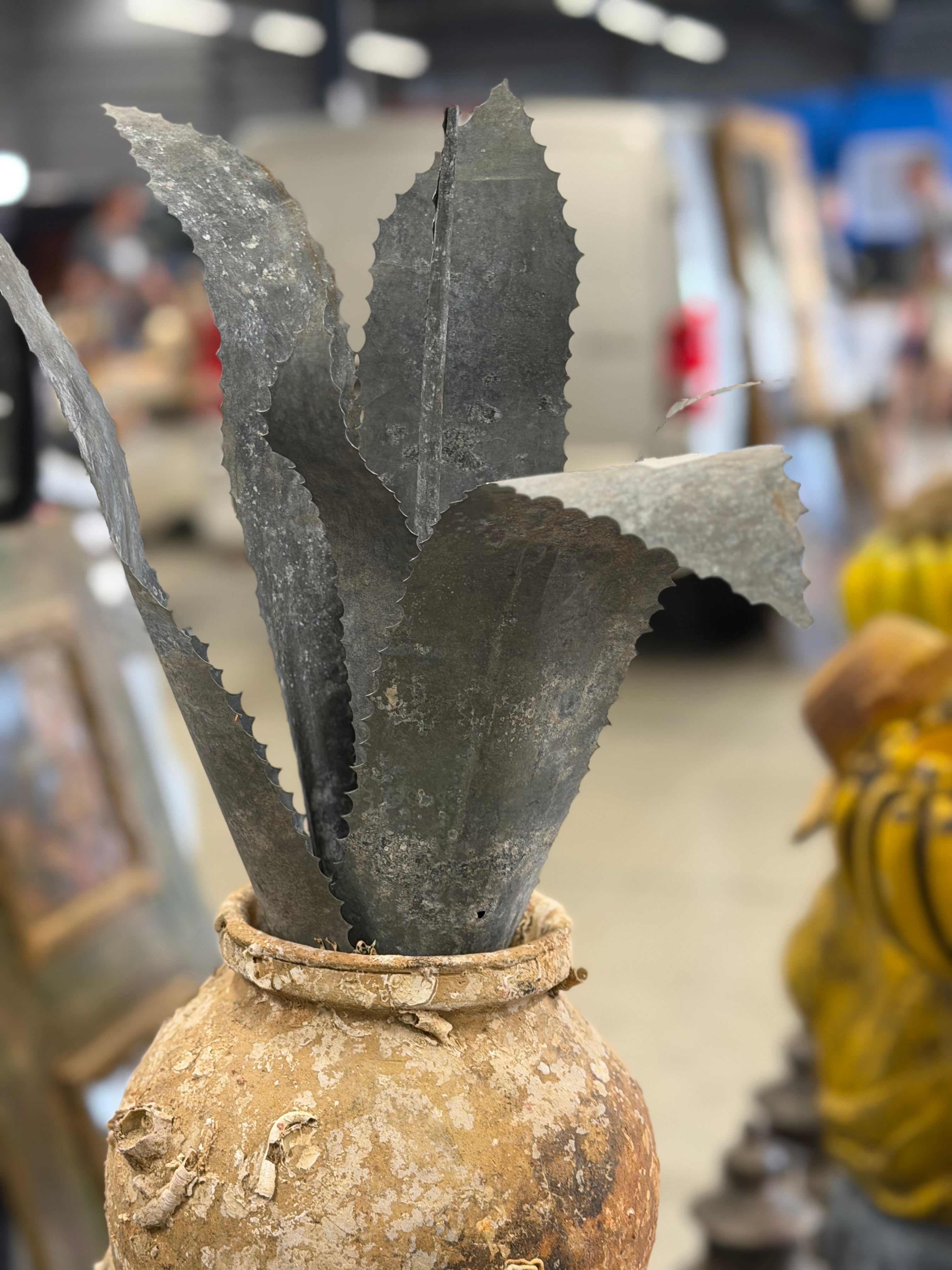 Terracotta Urn - Metal Bromiliad Leaves