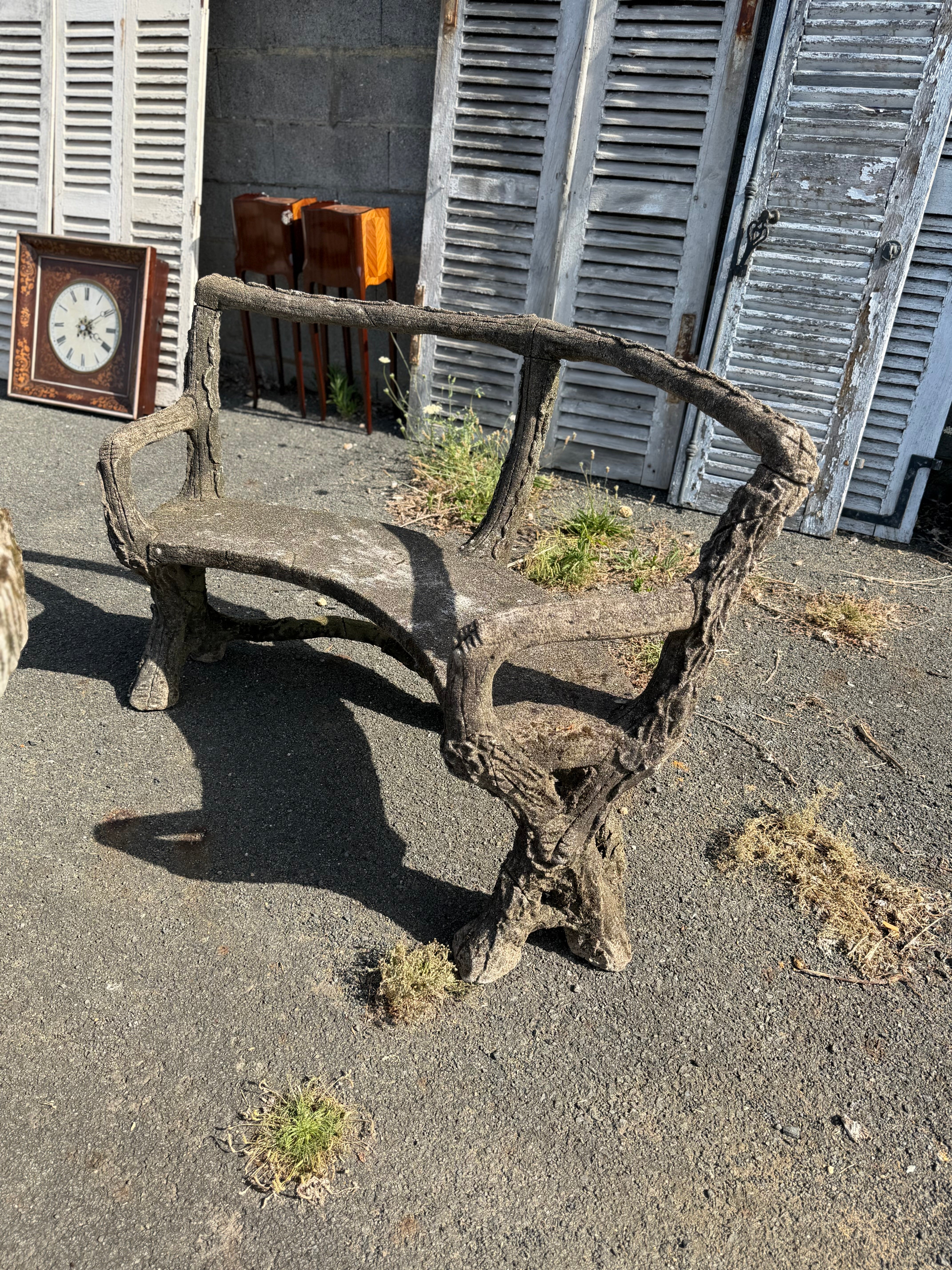 French Faux Bois Curved Bench