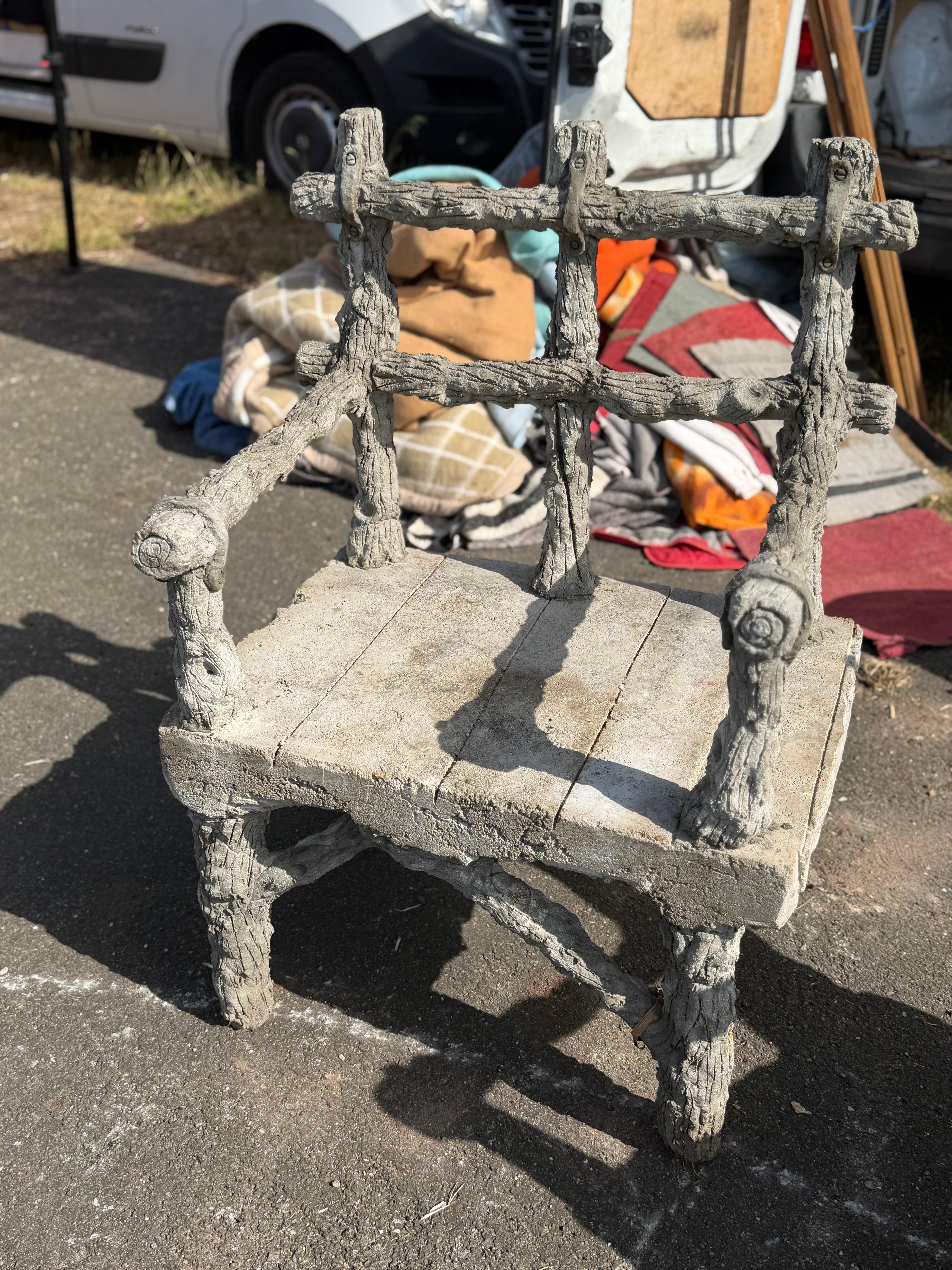 French Faux Bois Concrete Arm Chairs - Midcentury