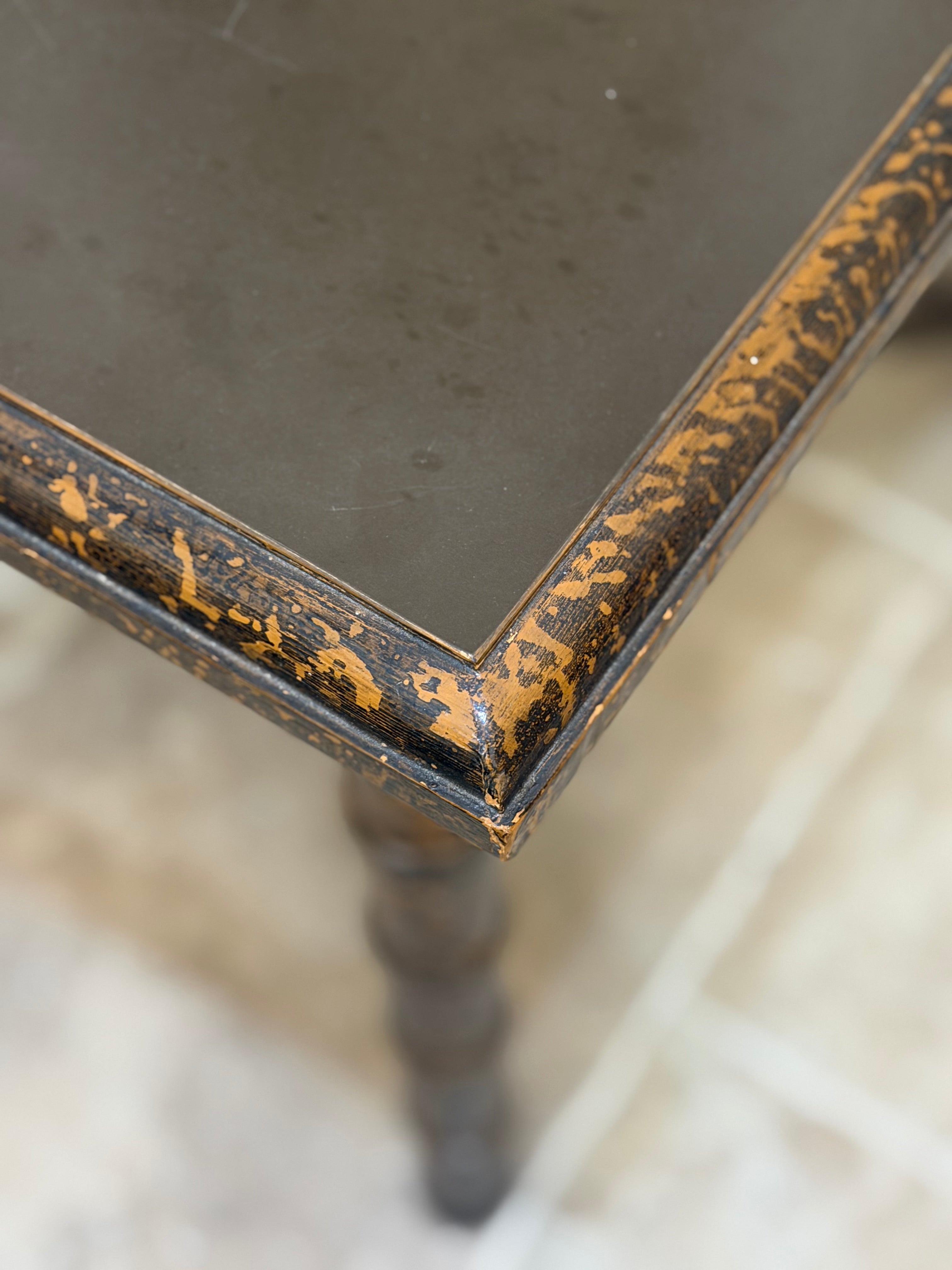 Bamboo Leather Top Game Table - France 1920s