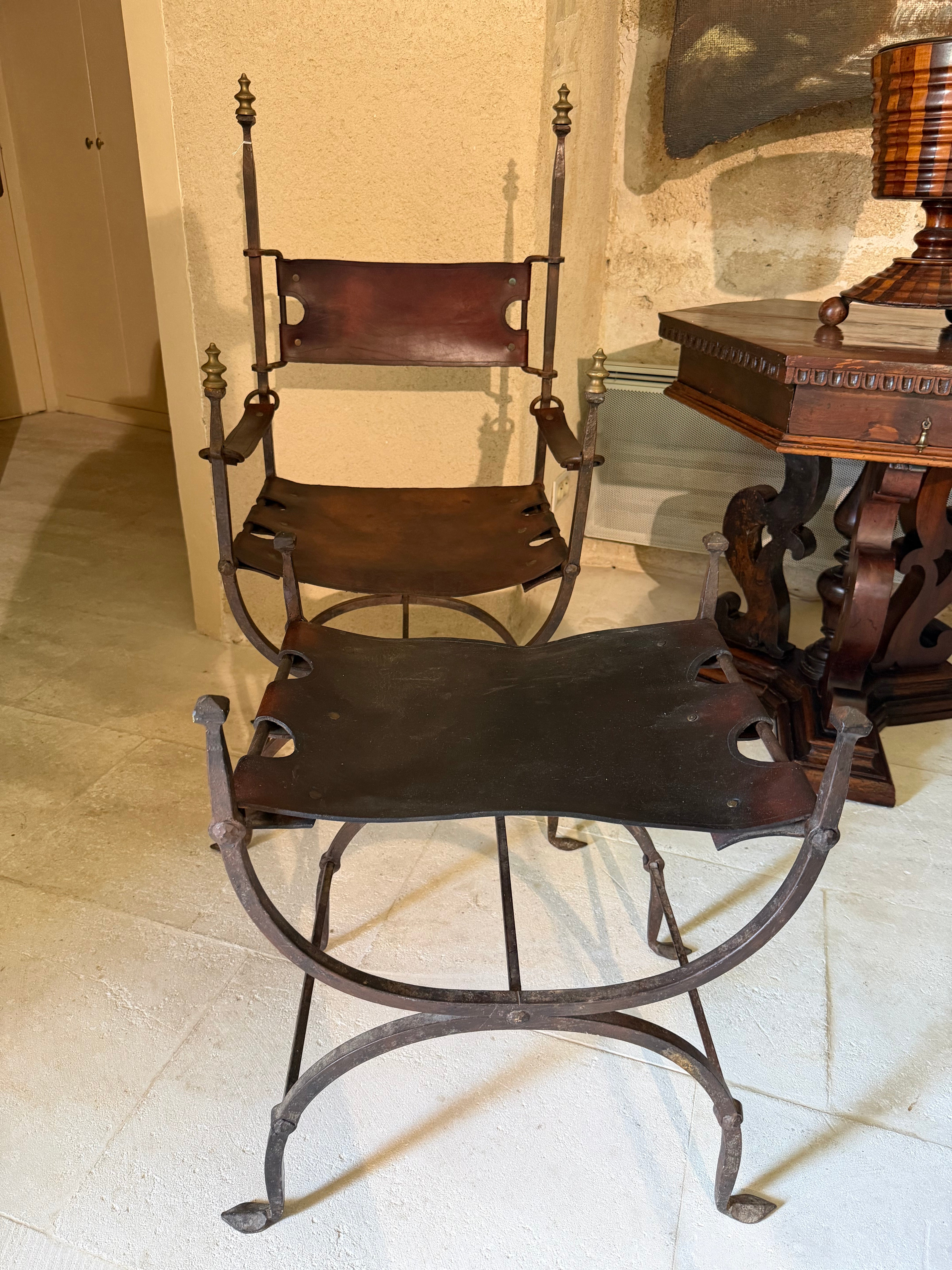 18th Century Wrought Iron Chair & Ottoman - France