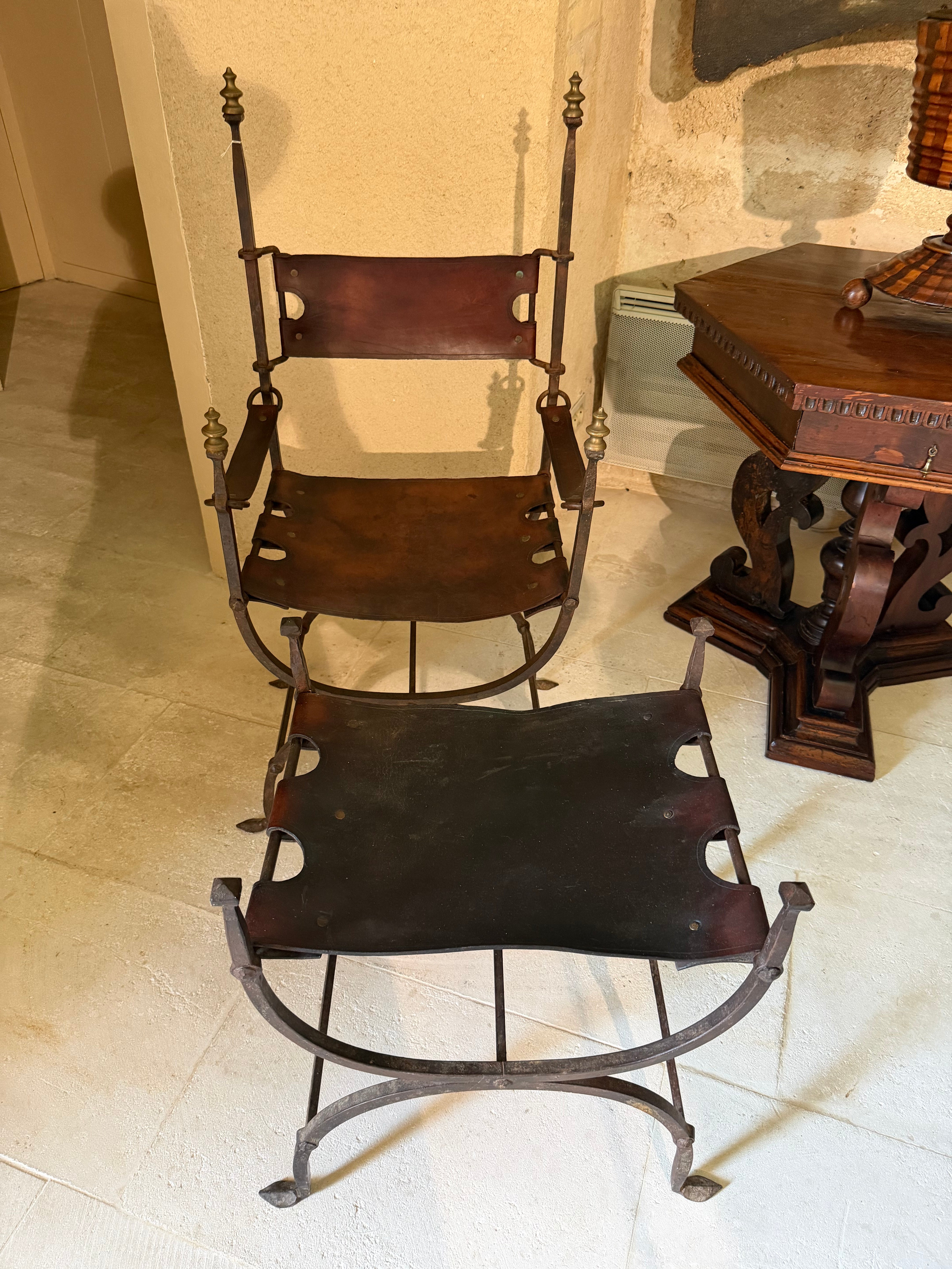 18th Century Wrought Iron Chair & Ottoman - France