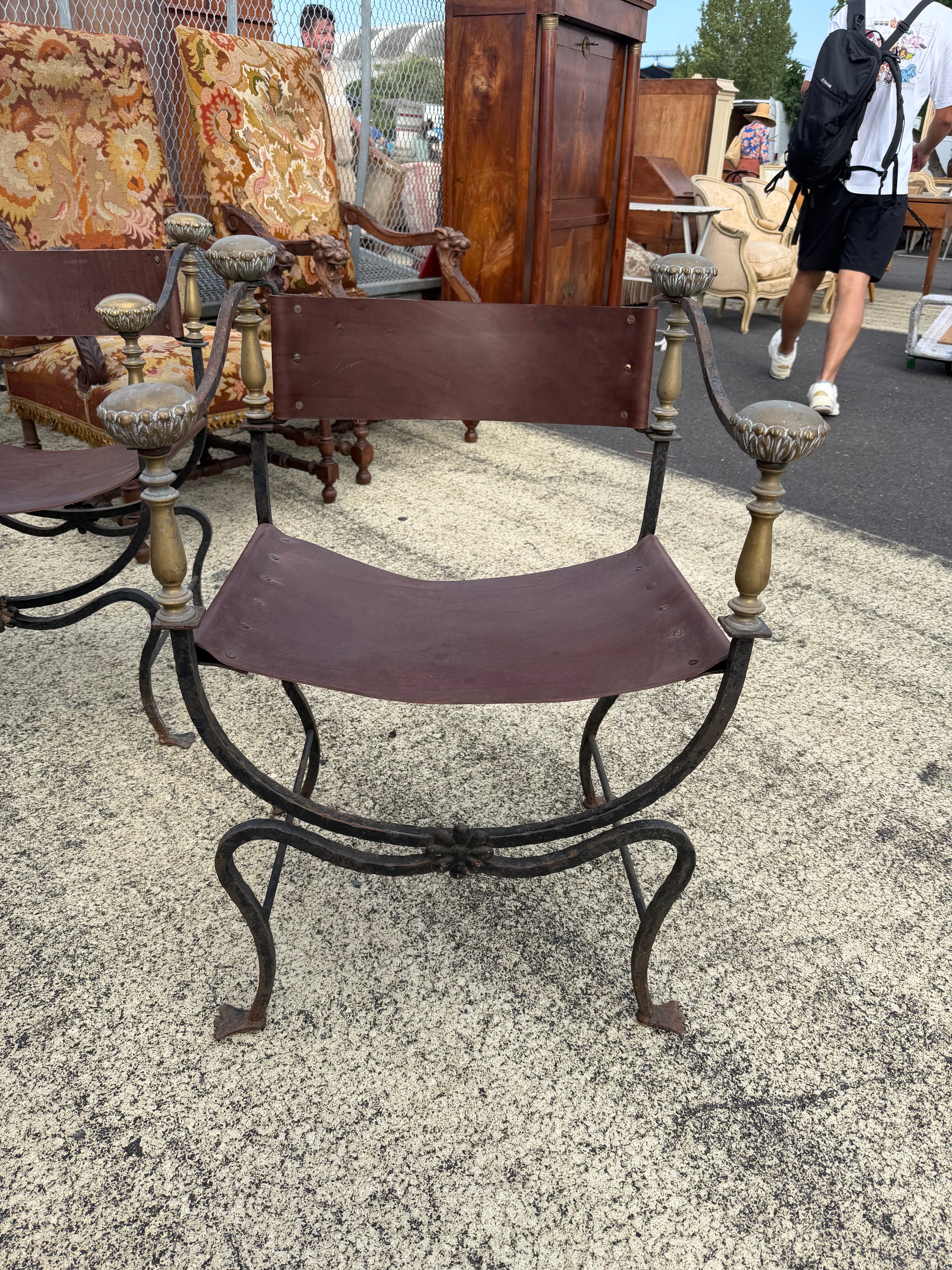 Napoleon III Iron, Bronze & Leather Armchair c1860