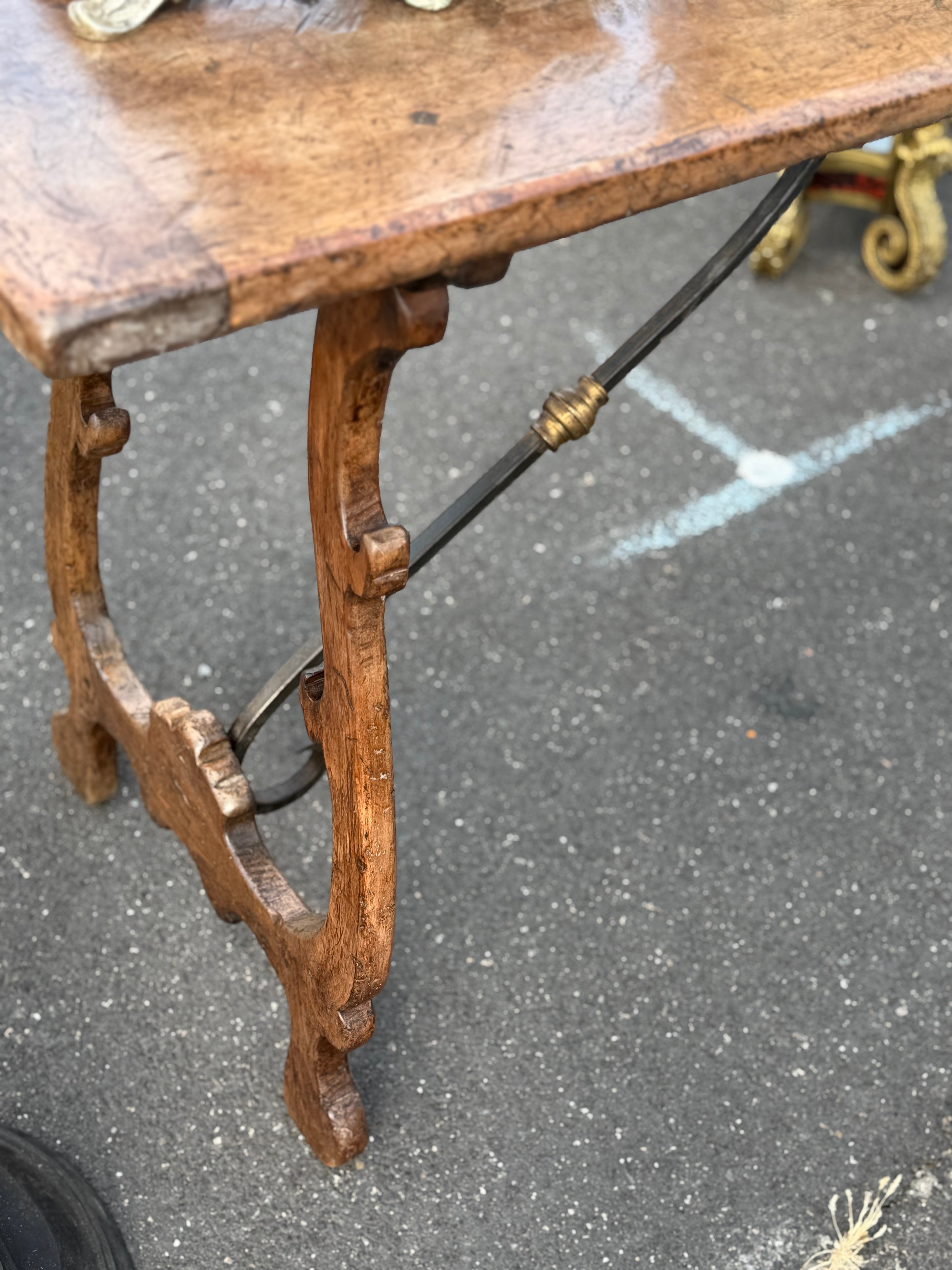 Italian Walnut Trestle Table With Iron Stretcher - 18th Century