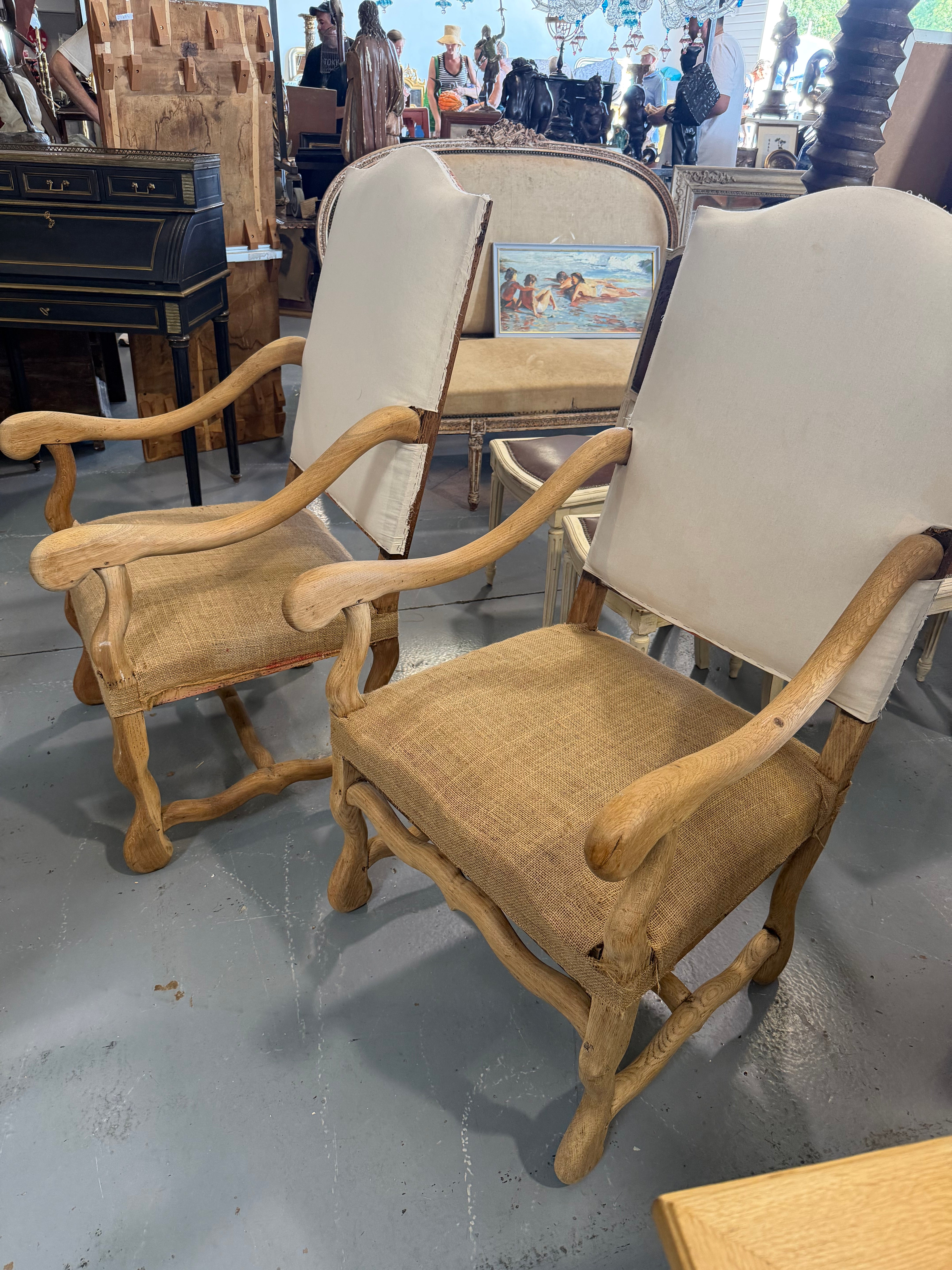 French Os De Mouton Bleached Armchairs- c1880