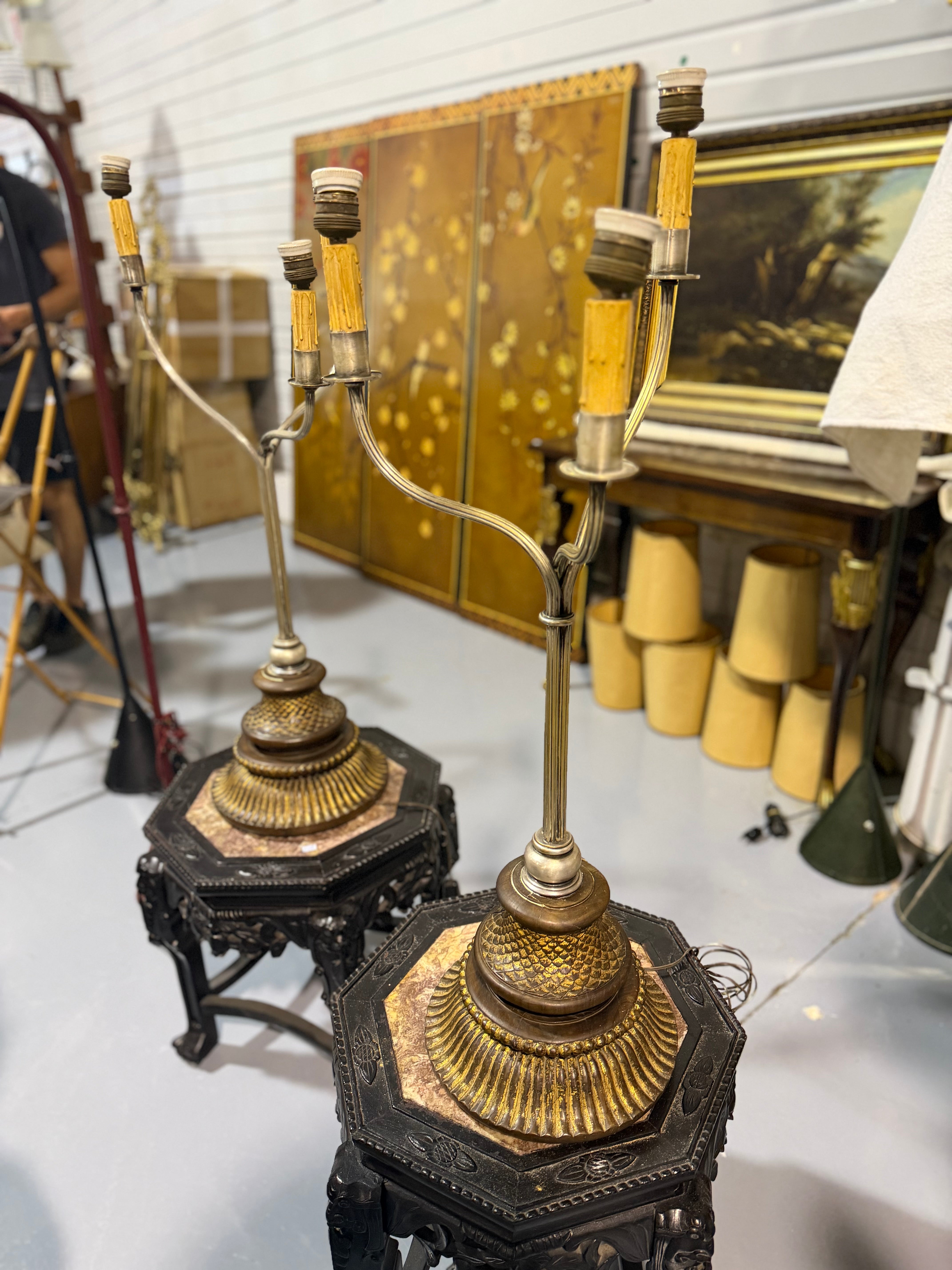 Spanish Three Armed Lamp With Marble Base 1920s
