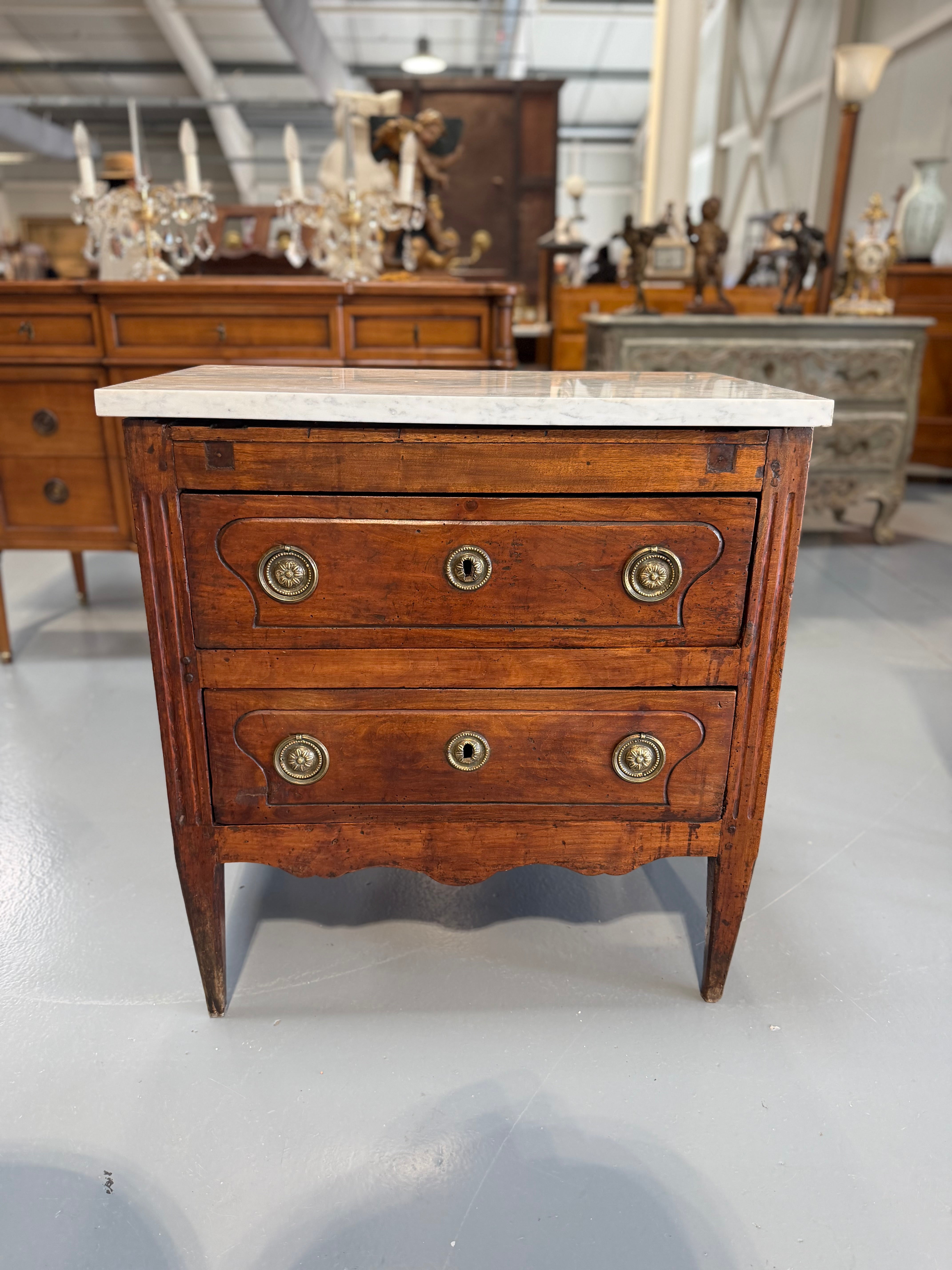 French Walnut Petite Chest With Marble Top c1840