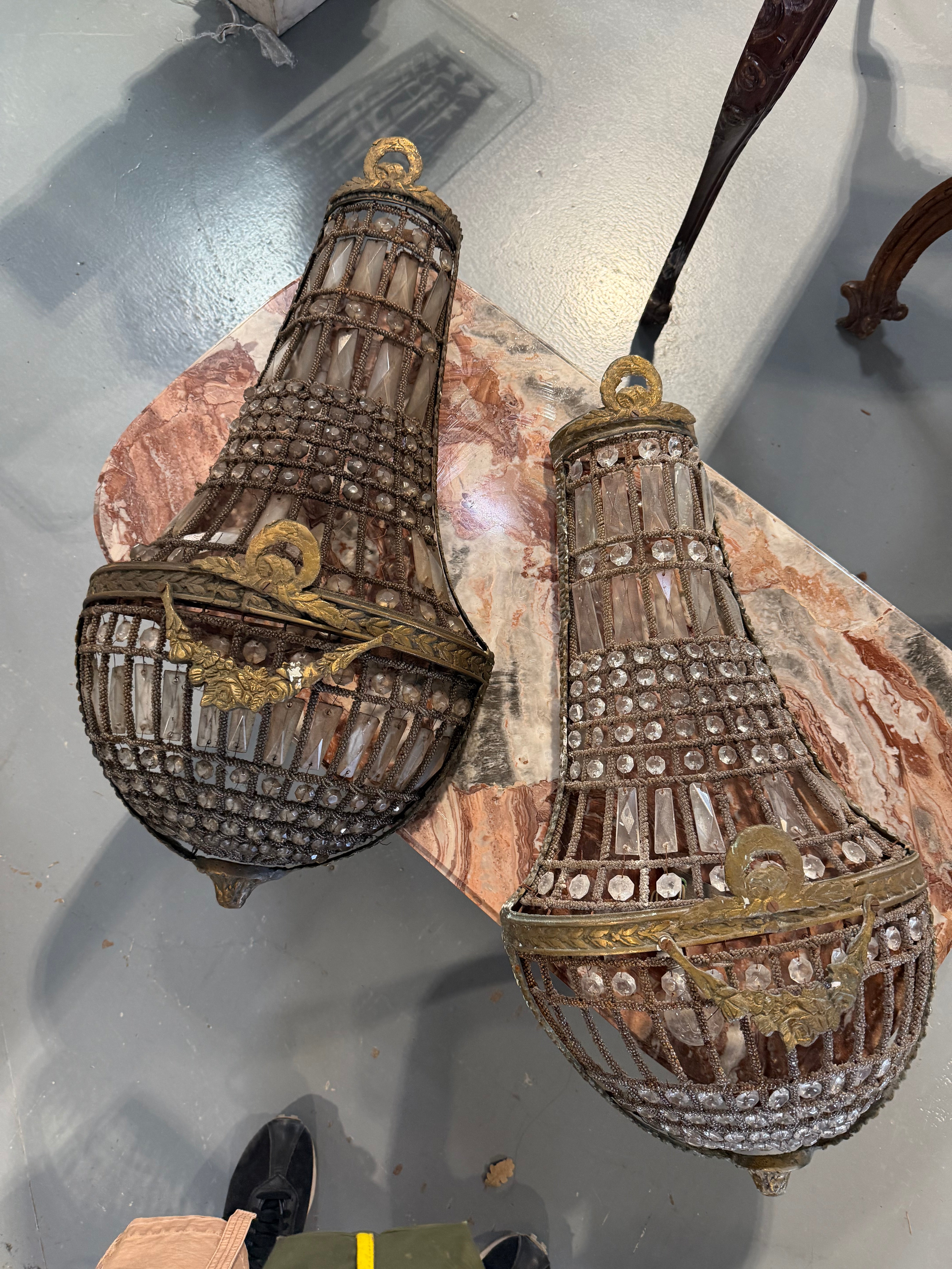 Italian Bronze & Crystal Sconces c1840 - Pair