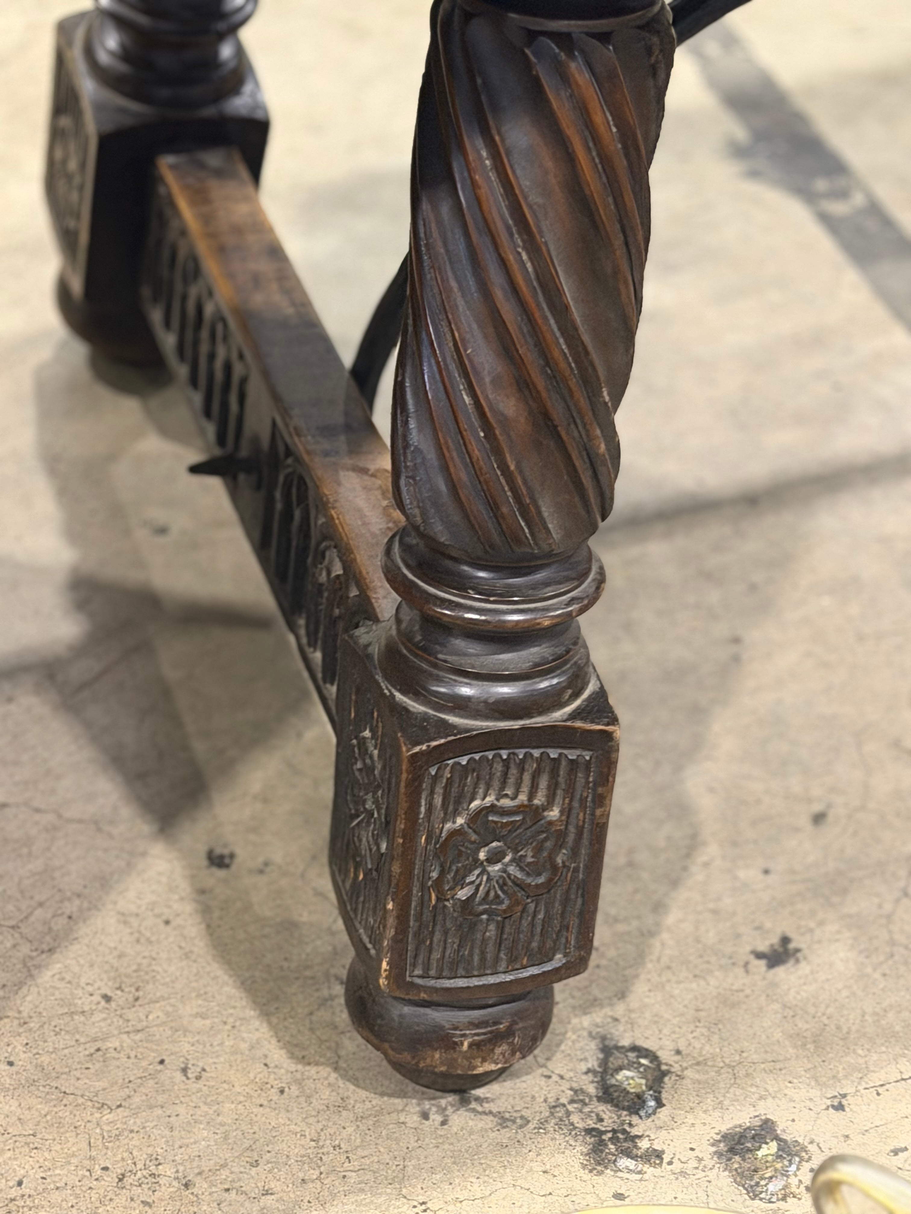 Spanish Trestle Table With Iron Stretcher -19th Century