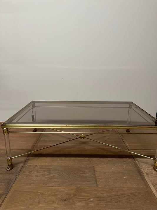 French Smoked Glass and Brass Coffee Table  - Midcentury