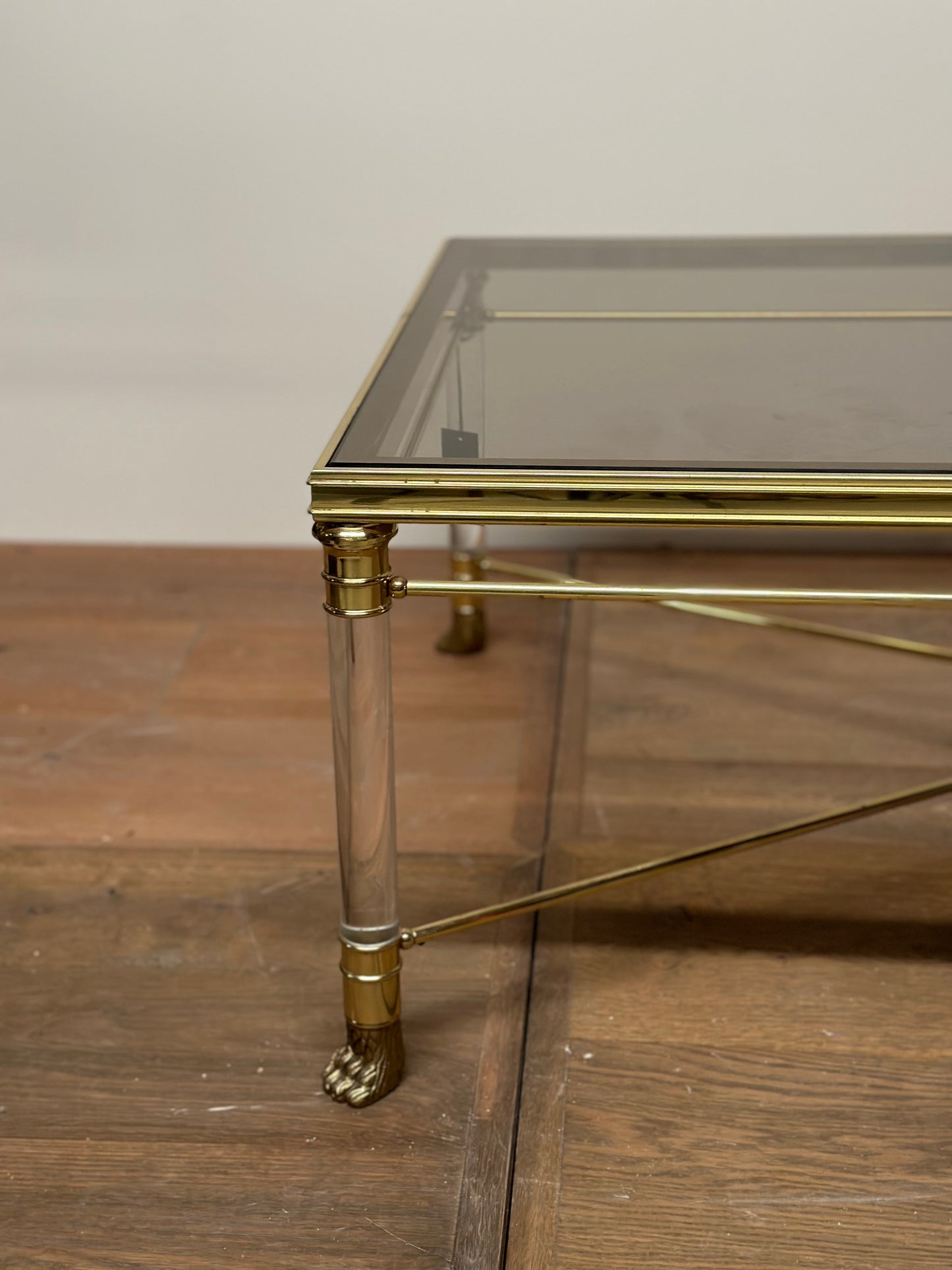 French Smoked Glass and Brass Coffee Table  - Midcentury