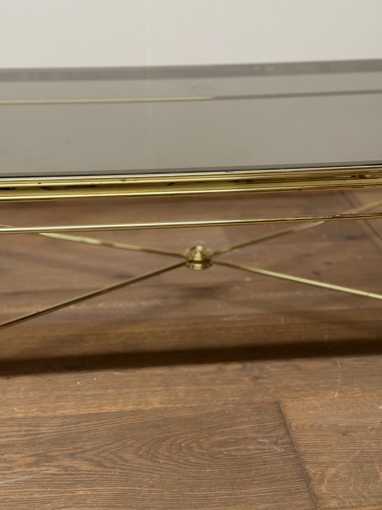 French Smoked Glass and Brass Coffee Table  - Midcentury