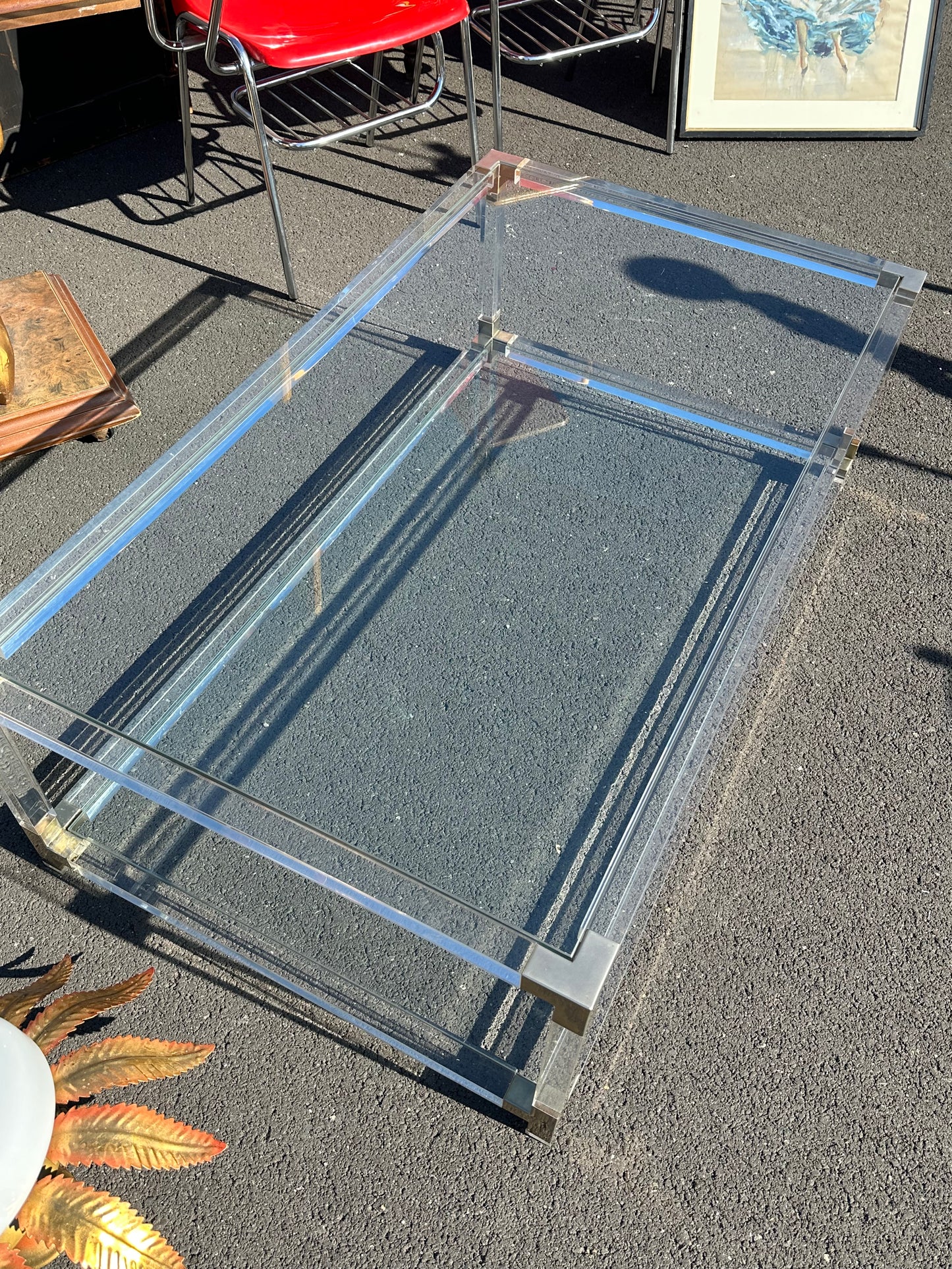 French Glass And Brass Coffee Table - Midcentury