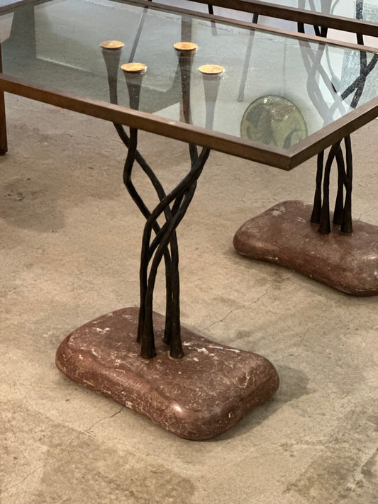 SOLD **French Bronze Marble And Glass Side Table - Midcentury