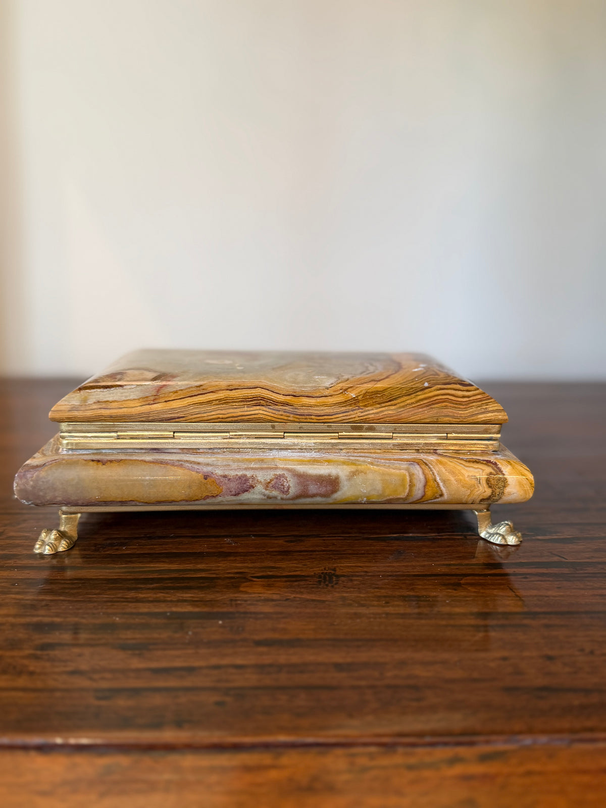 Italian Onyx Footed Box - Cognac