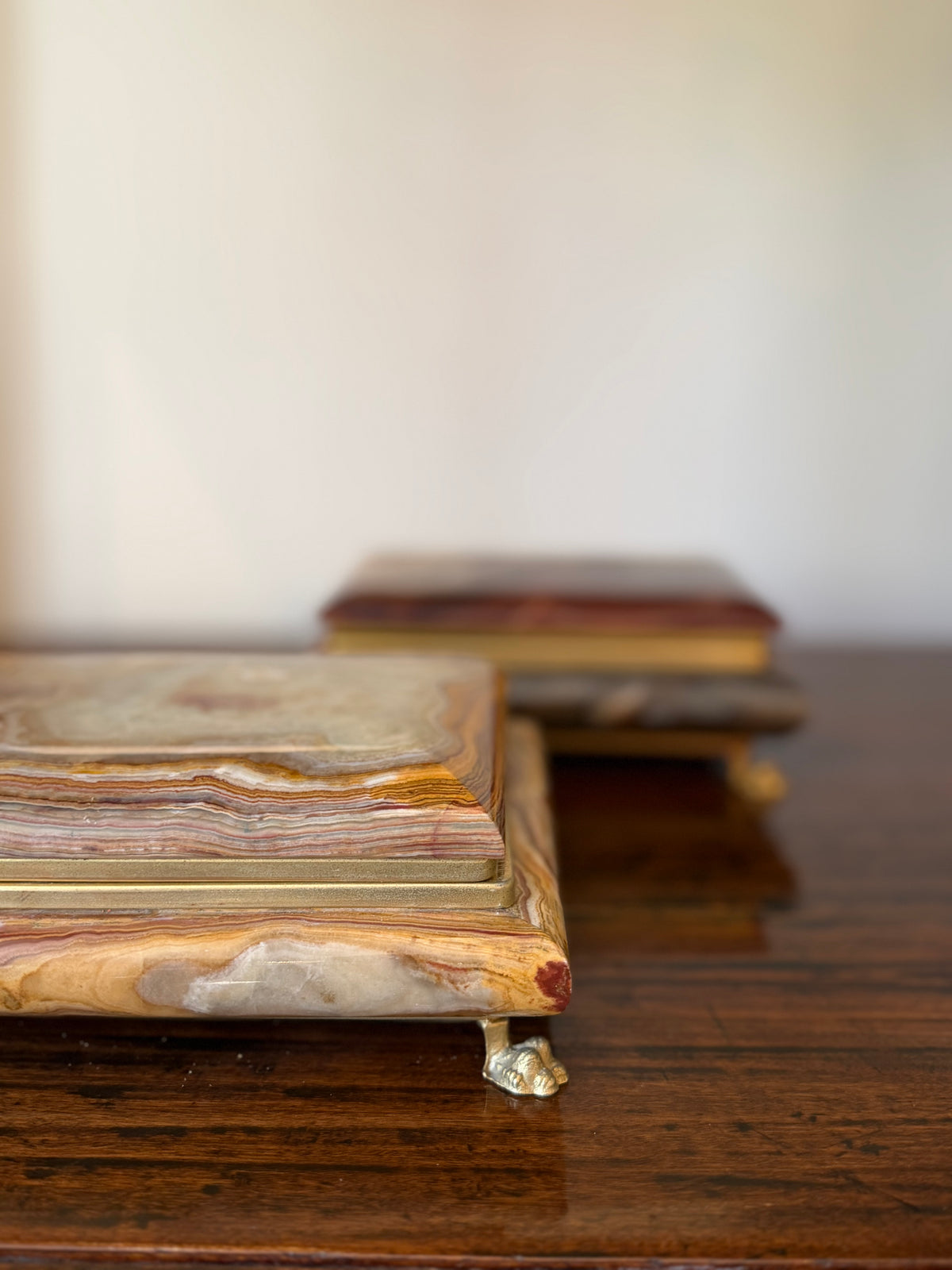 Italian Onyx Footed Box - Cognac
