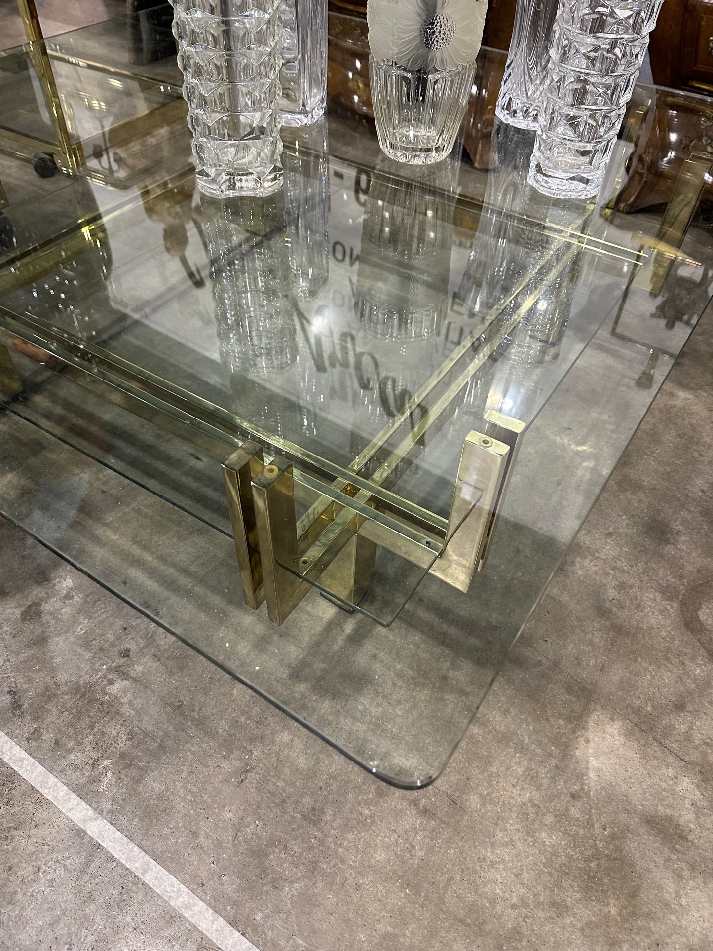 French Brass And Glass Square Coffee Table