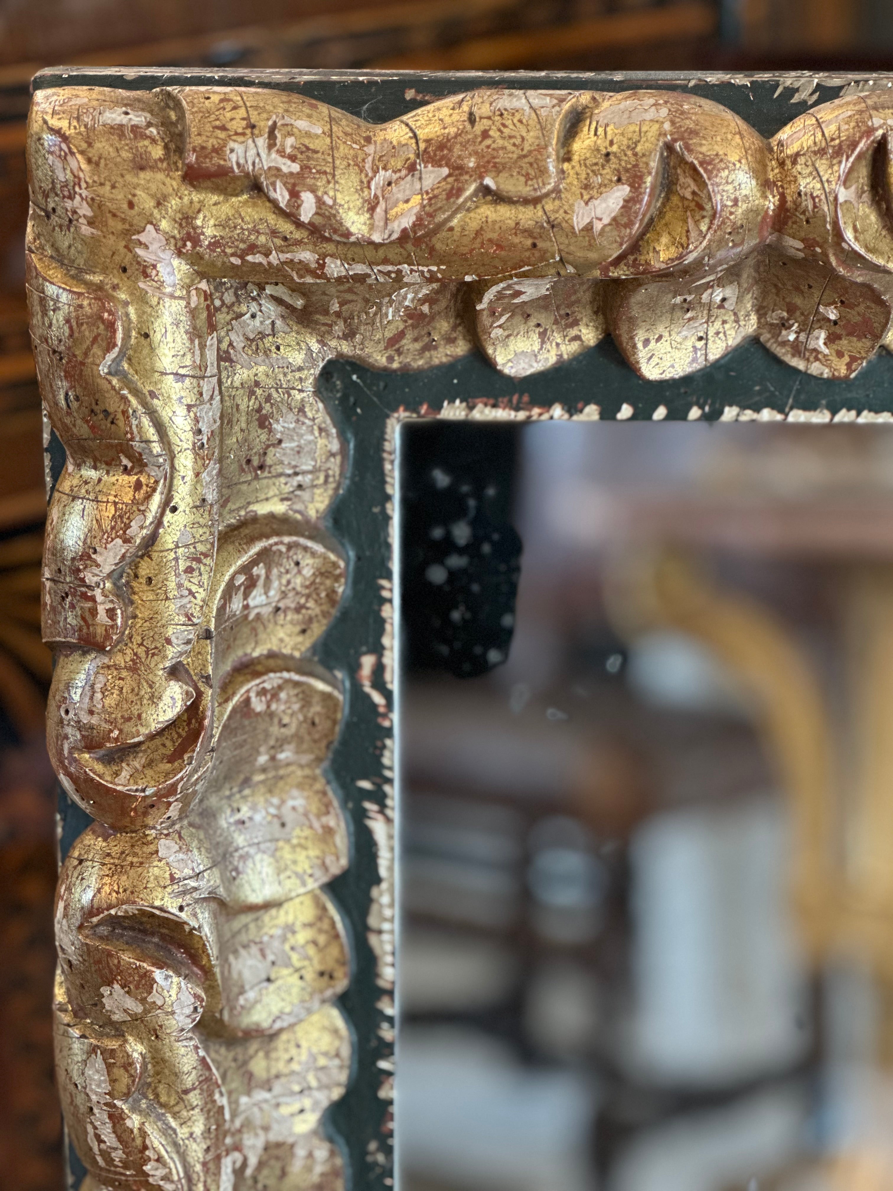 Italian 18th Century Carved Mirror - Green and Gilt