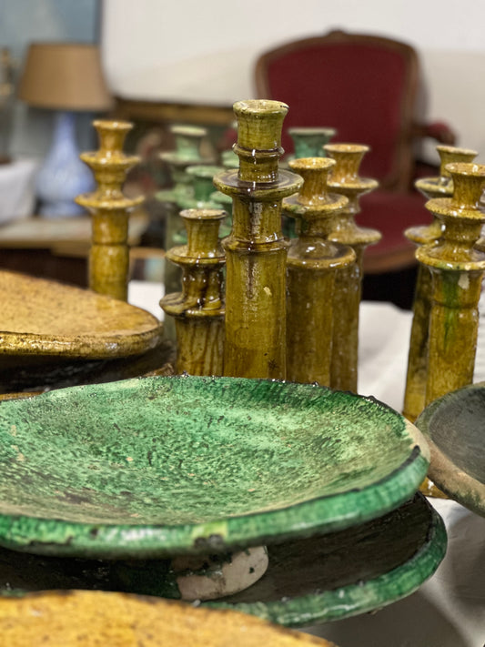 French Pottery Candlesticks - Golden