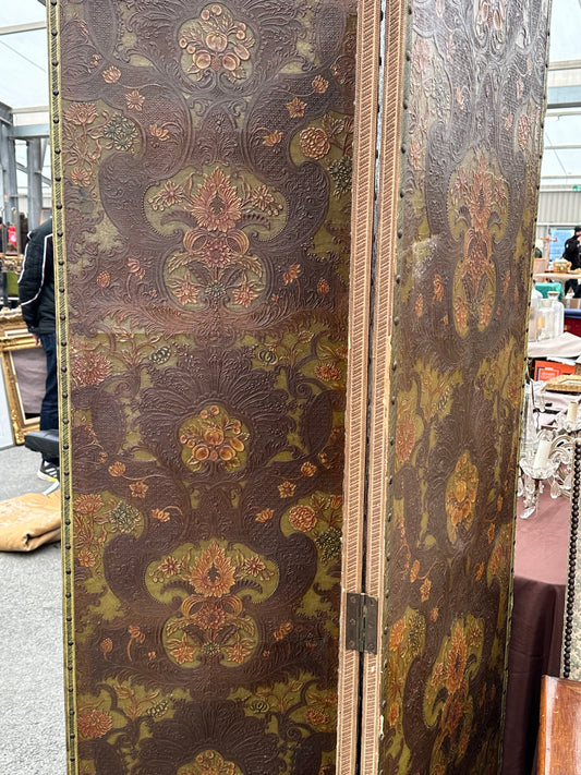 French Tooled Leather Screen c1890