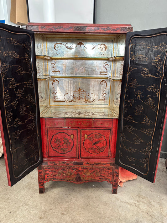 French Chinoiserie Bar Cabinet - Midcentury Jansen