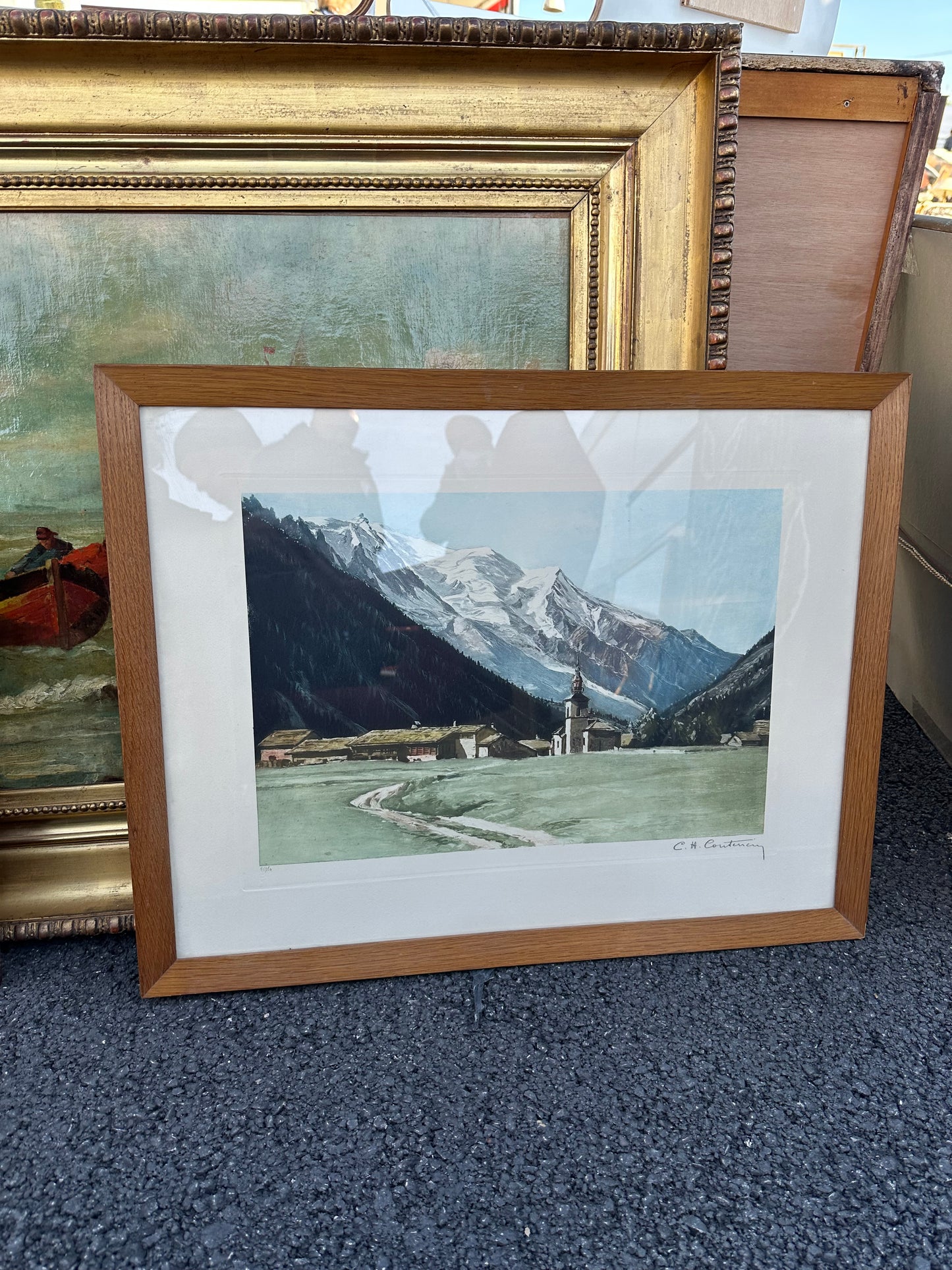 French Lithograph Of Swiss Alps c1920