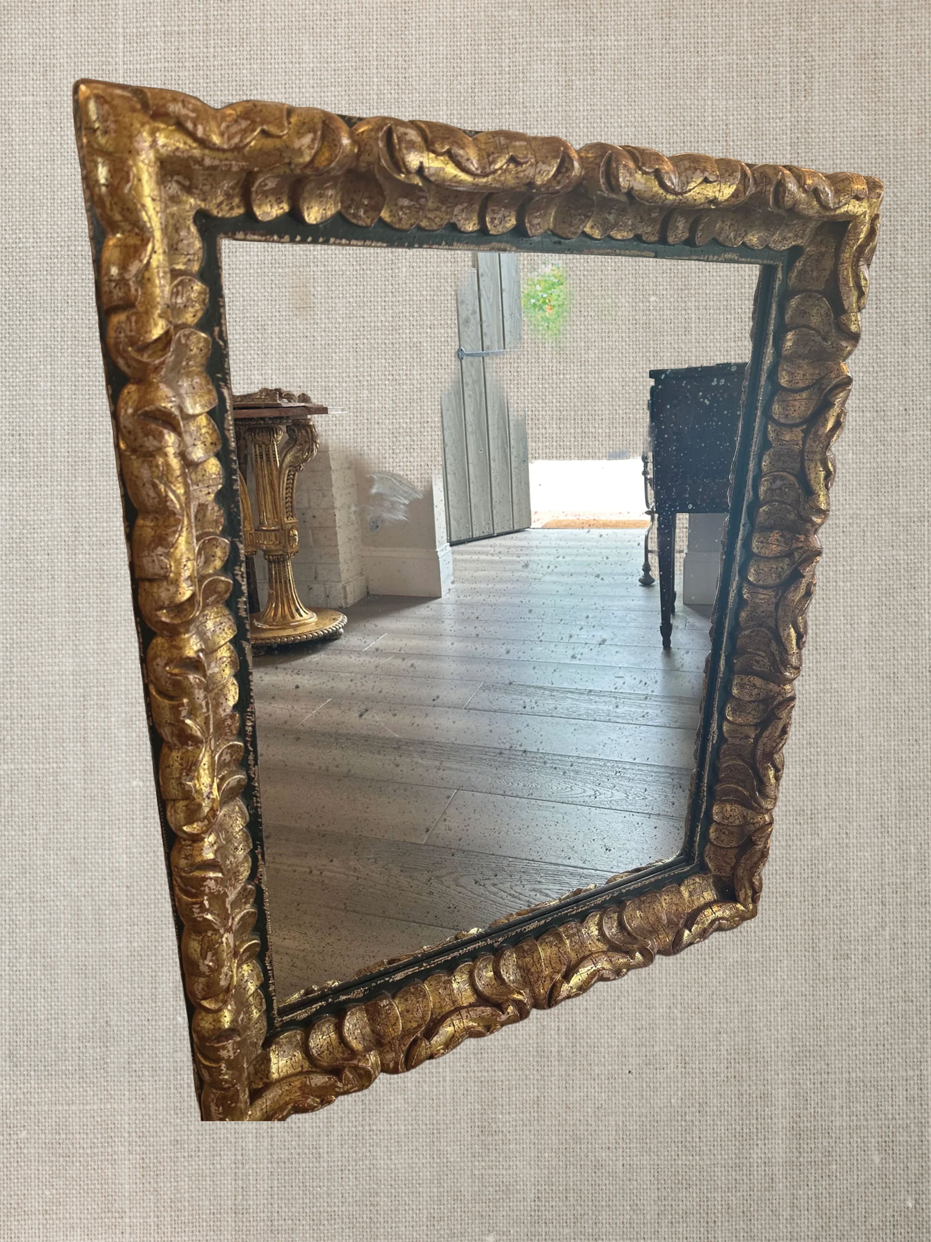 Italian 18th Century Carved Mirror - Green and Gilt