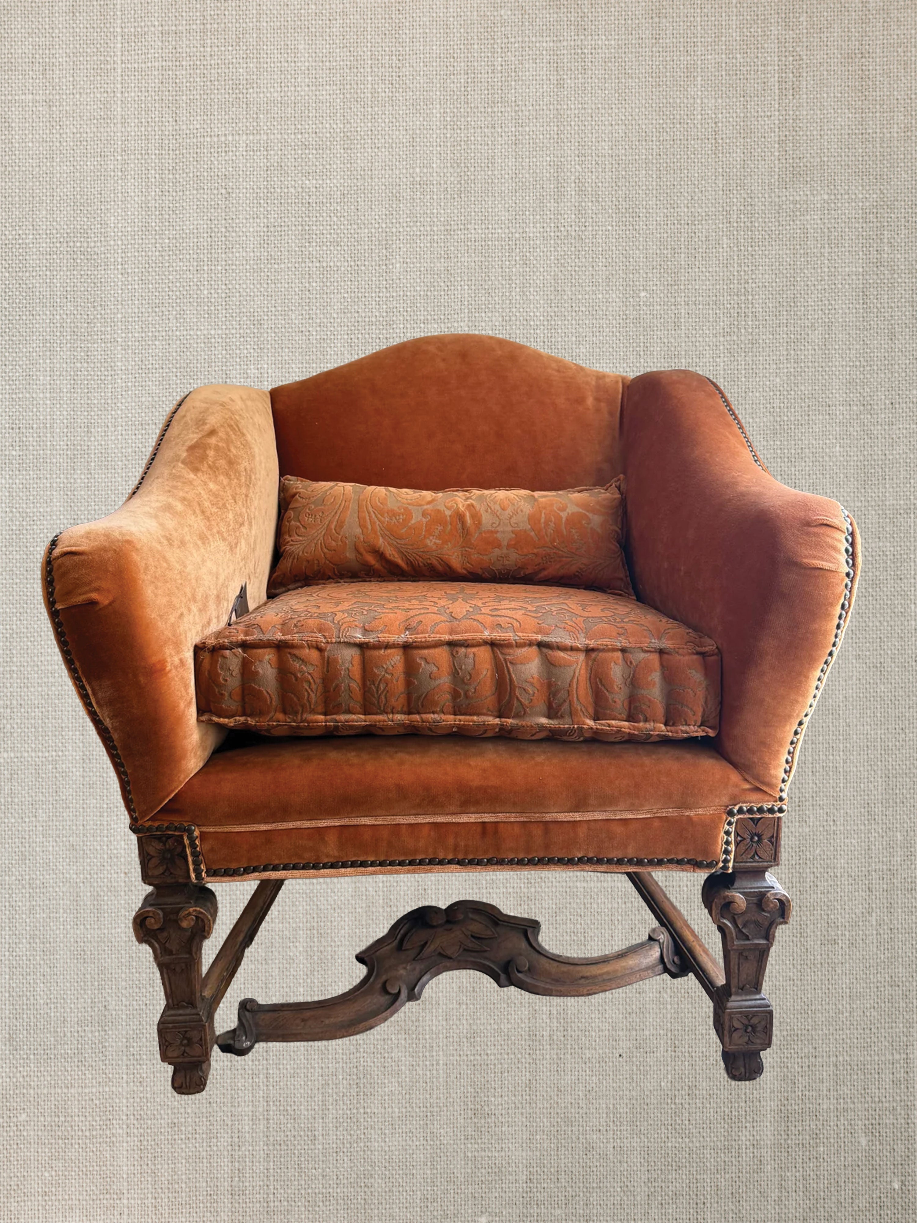 Italian Armchairs In Fortuny  -18th Century