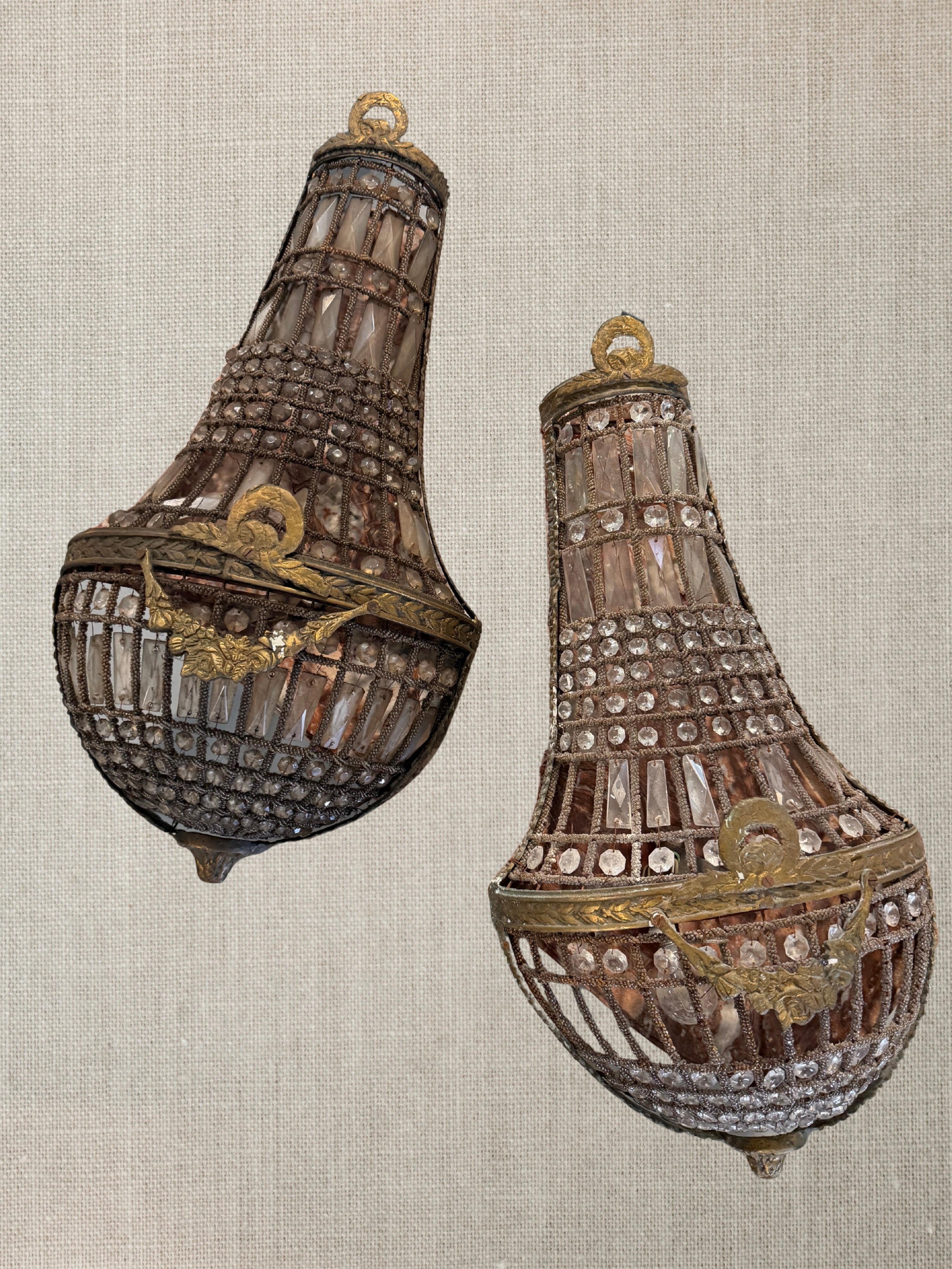 Italian Bronze & Crystal Sconces c1840 - Pair