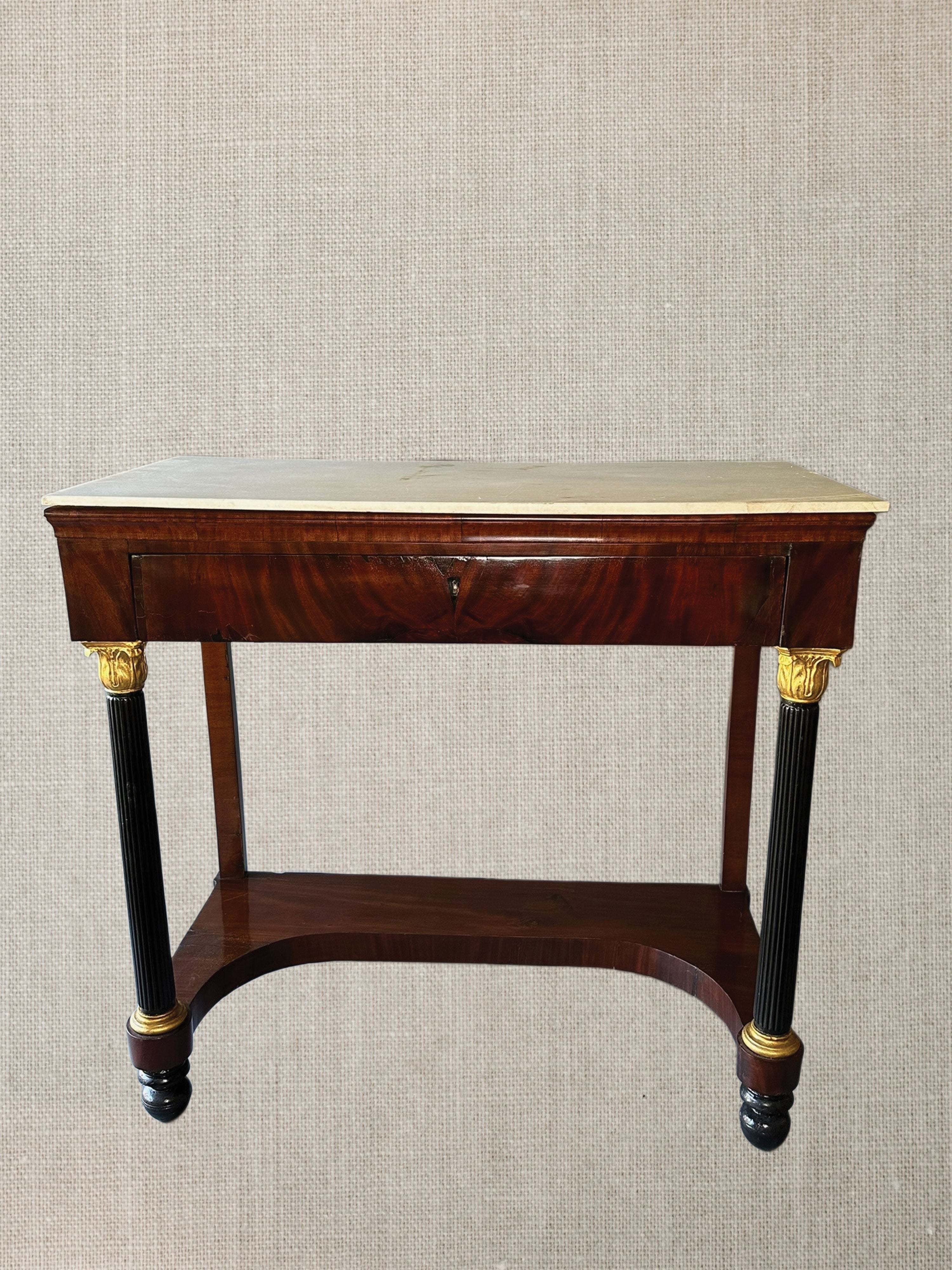 Italian Empire Mahogany Console With Marble Top c1860